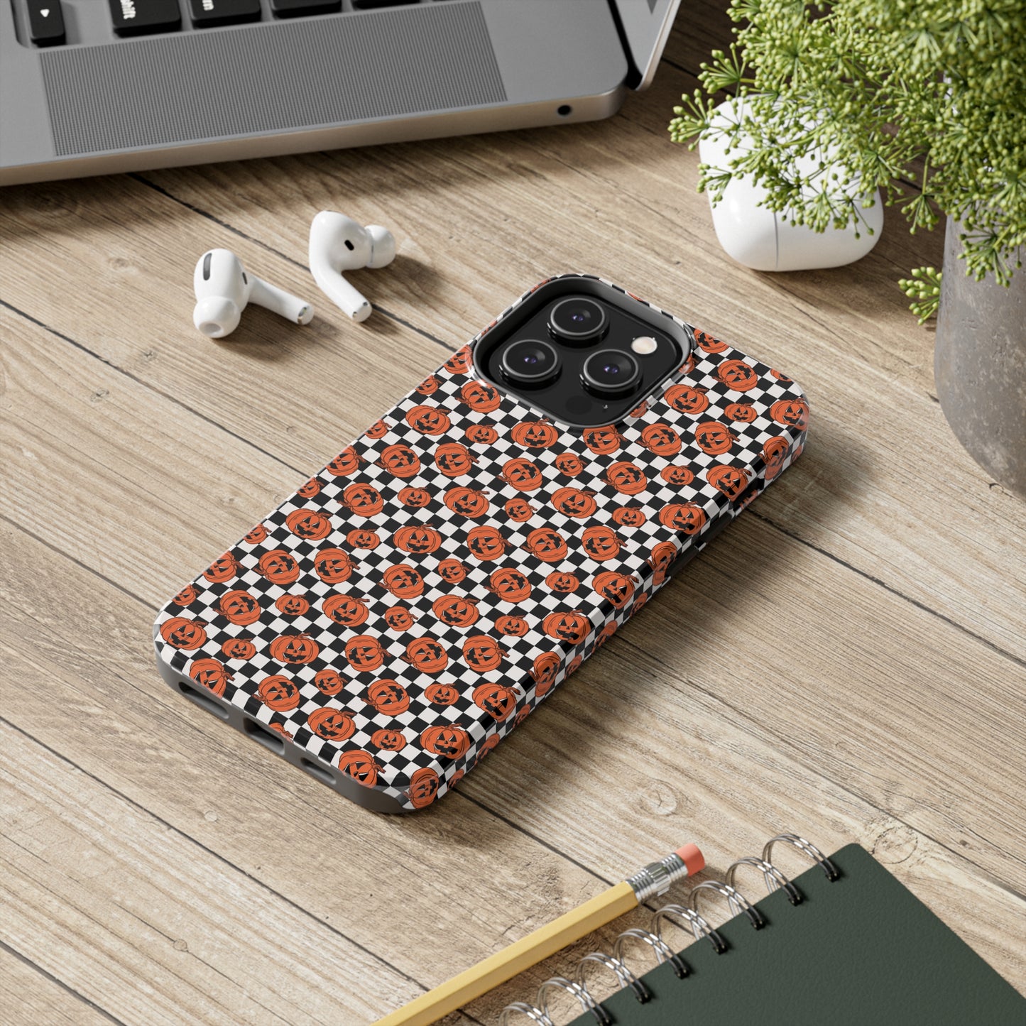 Pumpkin / Jack-O-Lantern Checkerboard Halloween/ Fall Patterned Tough Phone Cases