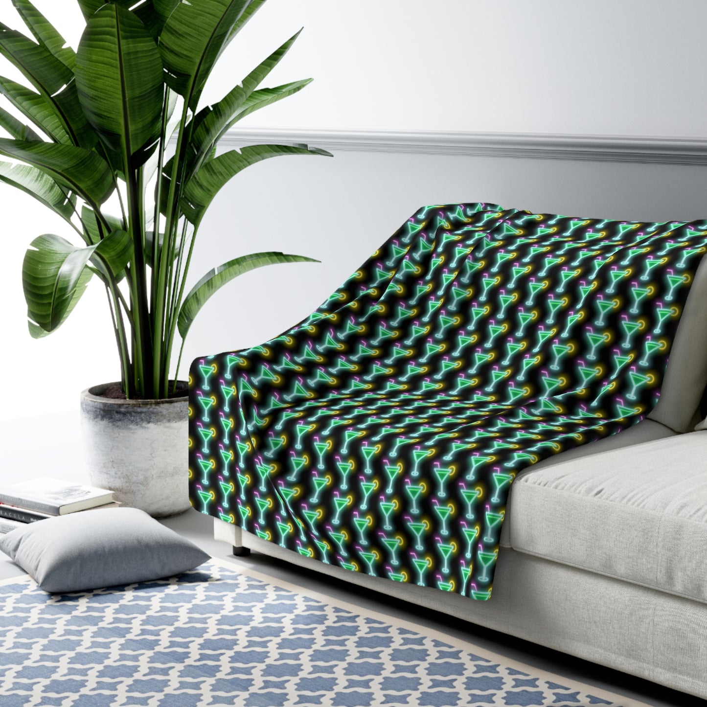 Party Birthday Drink Neon Cocktail Pattern Design Sherpa Fleece Blanket