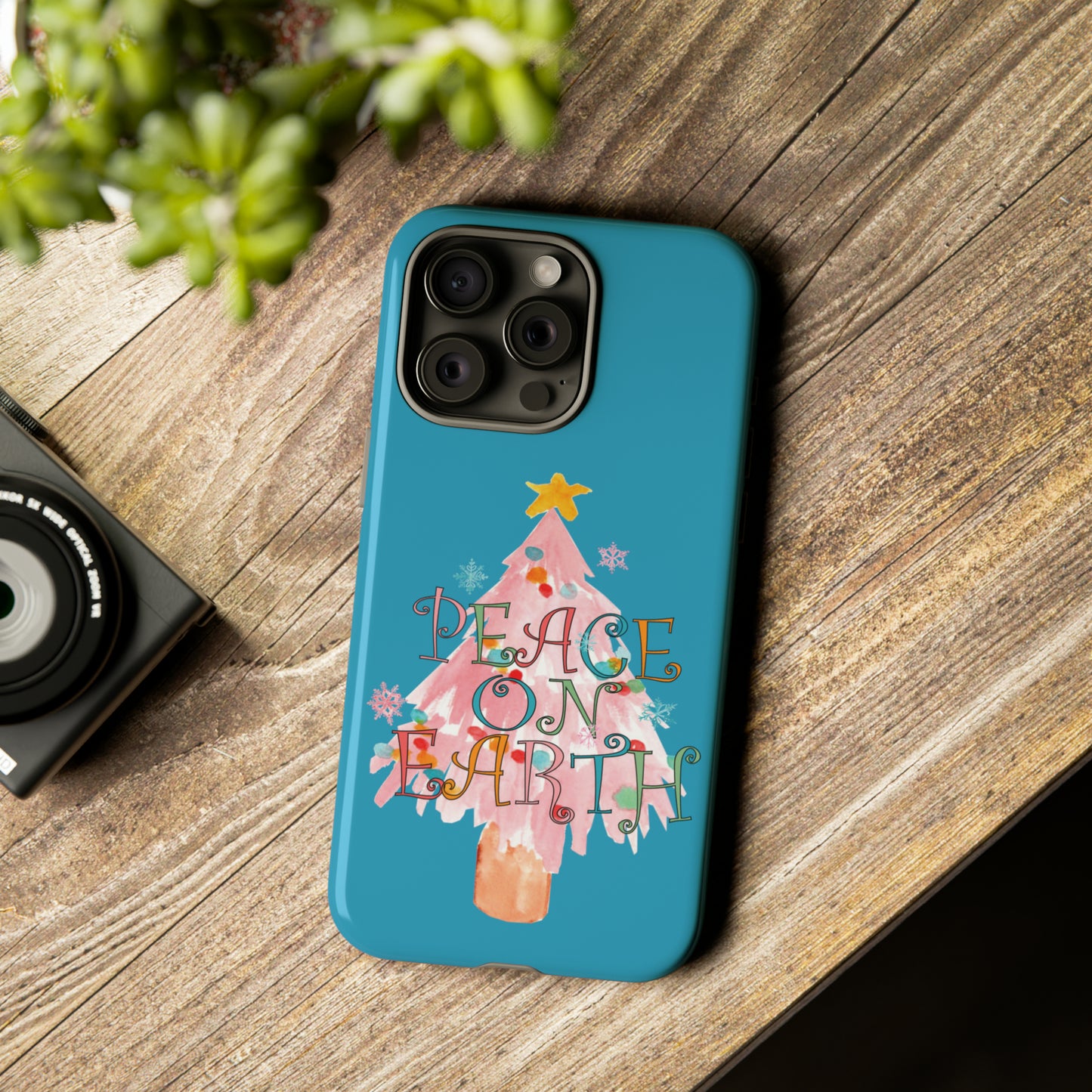 Peace on Earth Christmas/ Holiday Apple iPhone Tough Cases - Turquoise