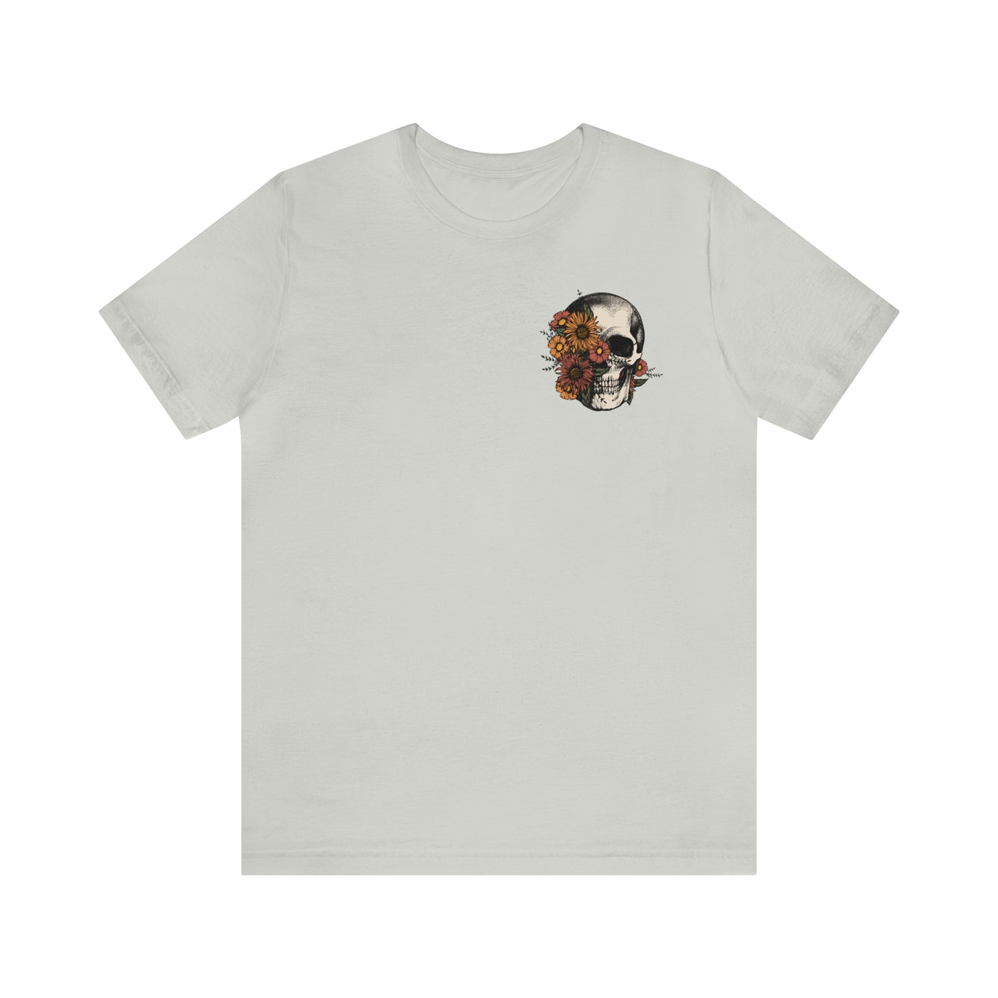 Floral Skeleton Head Front and Back Design T-Shirt
