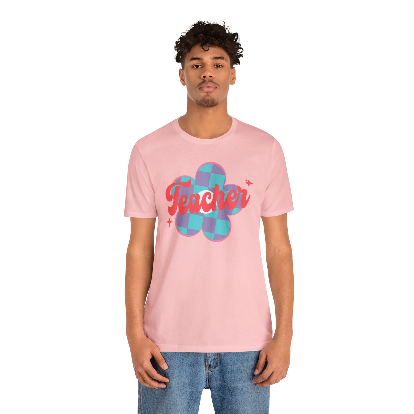 Purple and Blue Plaid Daisey Teacher T-Shirt