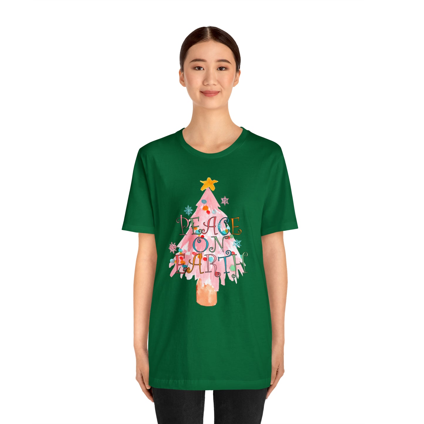 Peace on Earth Christmas/ Holiday Bella Jersey Short Sleeve Tee (Unisex)