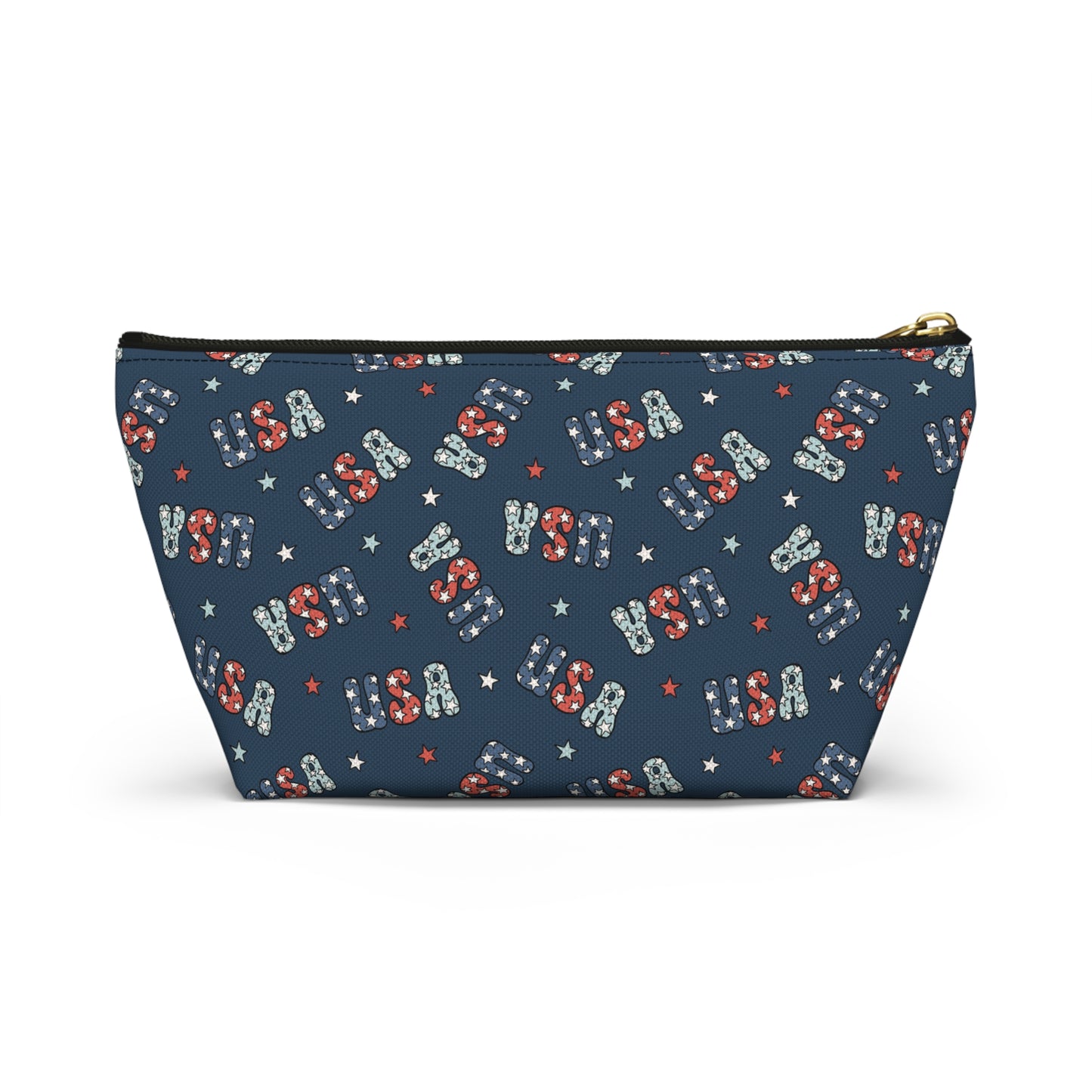USA America 4th of July USA Stars Red, White and Blue Print Design Accessory Pouch w T-bottom