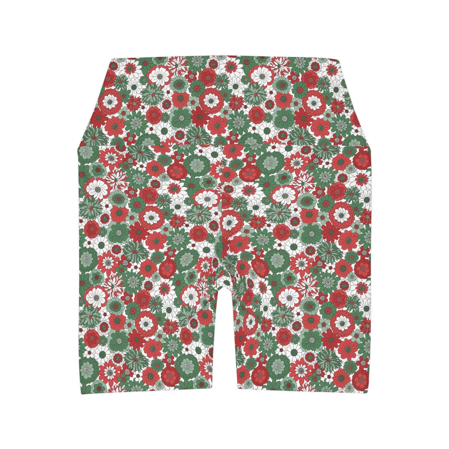 Retro Floral Christmas Holiday Yoga Shorts