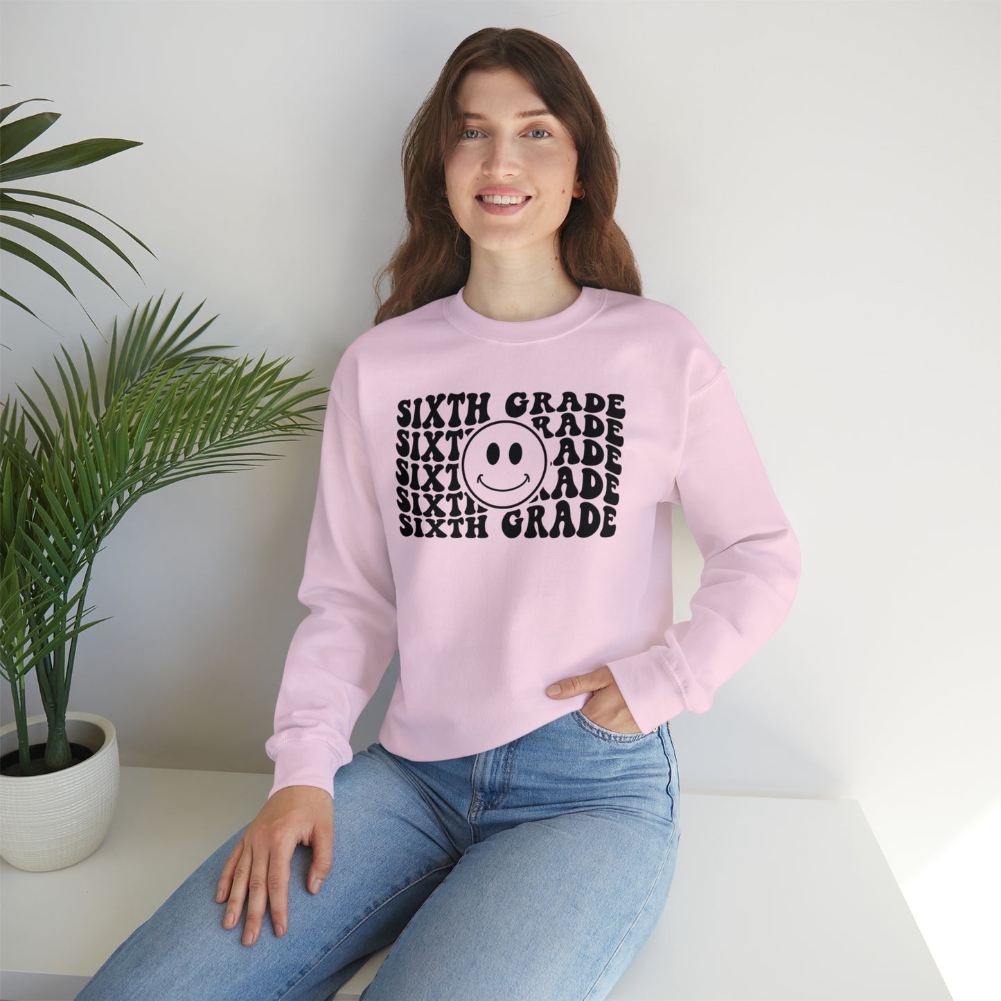 6th Grade Smiley Face Black Logo Unisex Heavy Blend™ Crewneck Sweatshirt