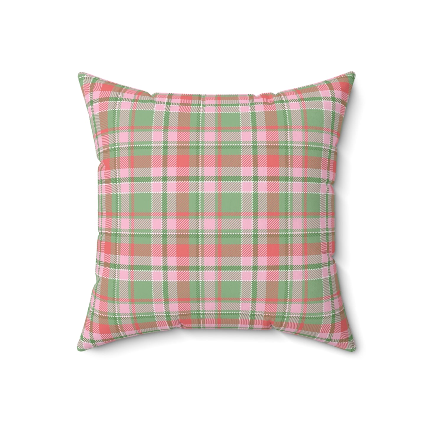Christmas Pink Plaid/ Holiday Polyester Square Pillow