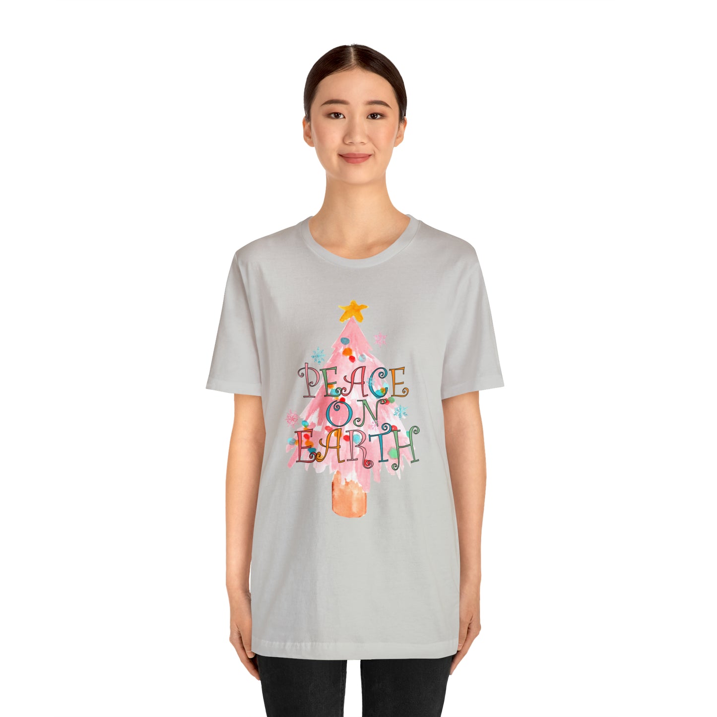 Peace on Earth Christmas/ Holiday Bella Jersey Short Sleeve Tee (Unisex)