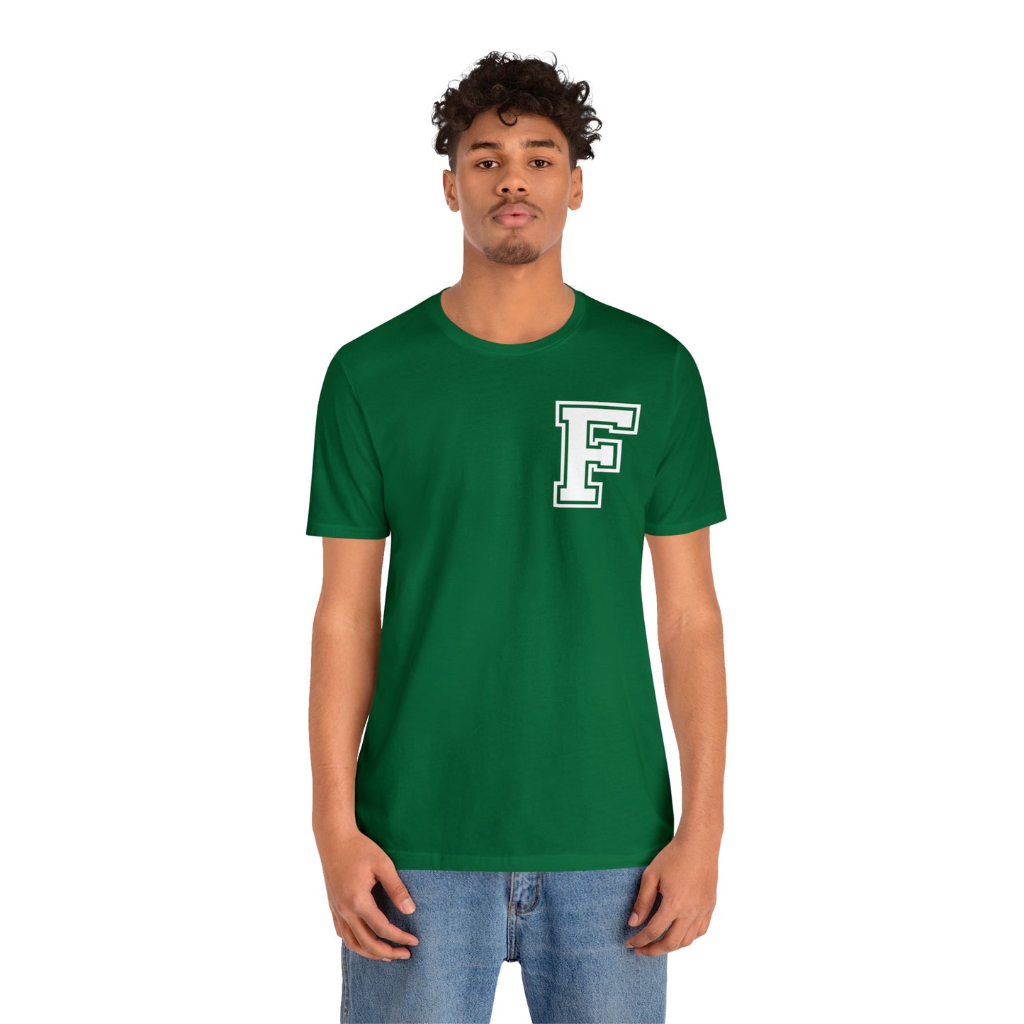 Front and Back Design - Varsity F Vertical Freeburg Midgets Logo Bella Jersey Short Sleeve Tee (Unisex)