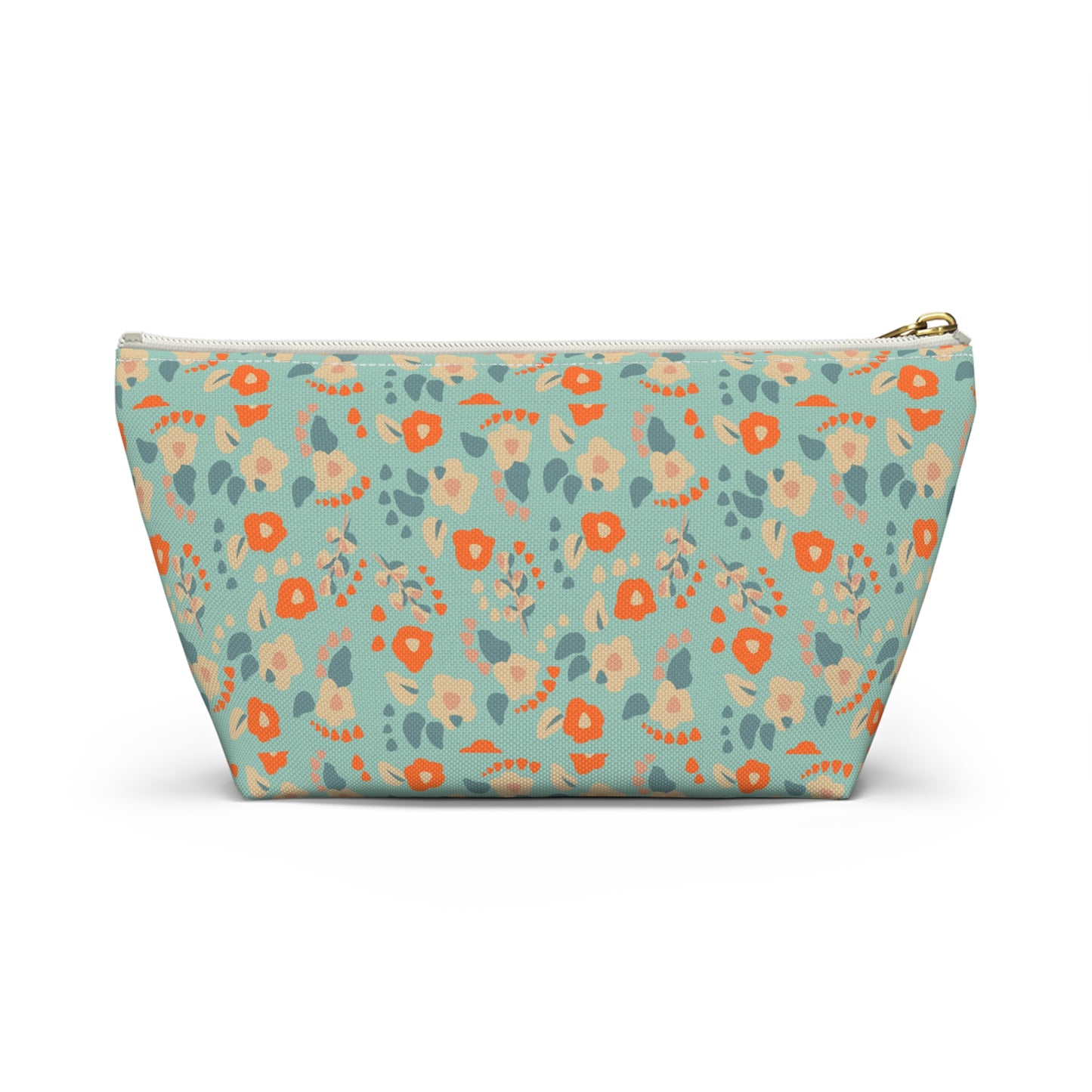 Orange Floral Print Design  Accessory Pouch w T-bottom