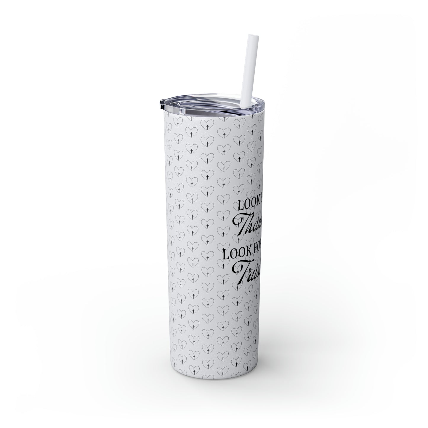 Look Back and Thank God Look Forward and Trust God Christian Skinny Tumbler with Straw, 20oz