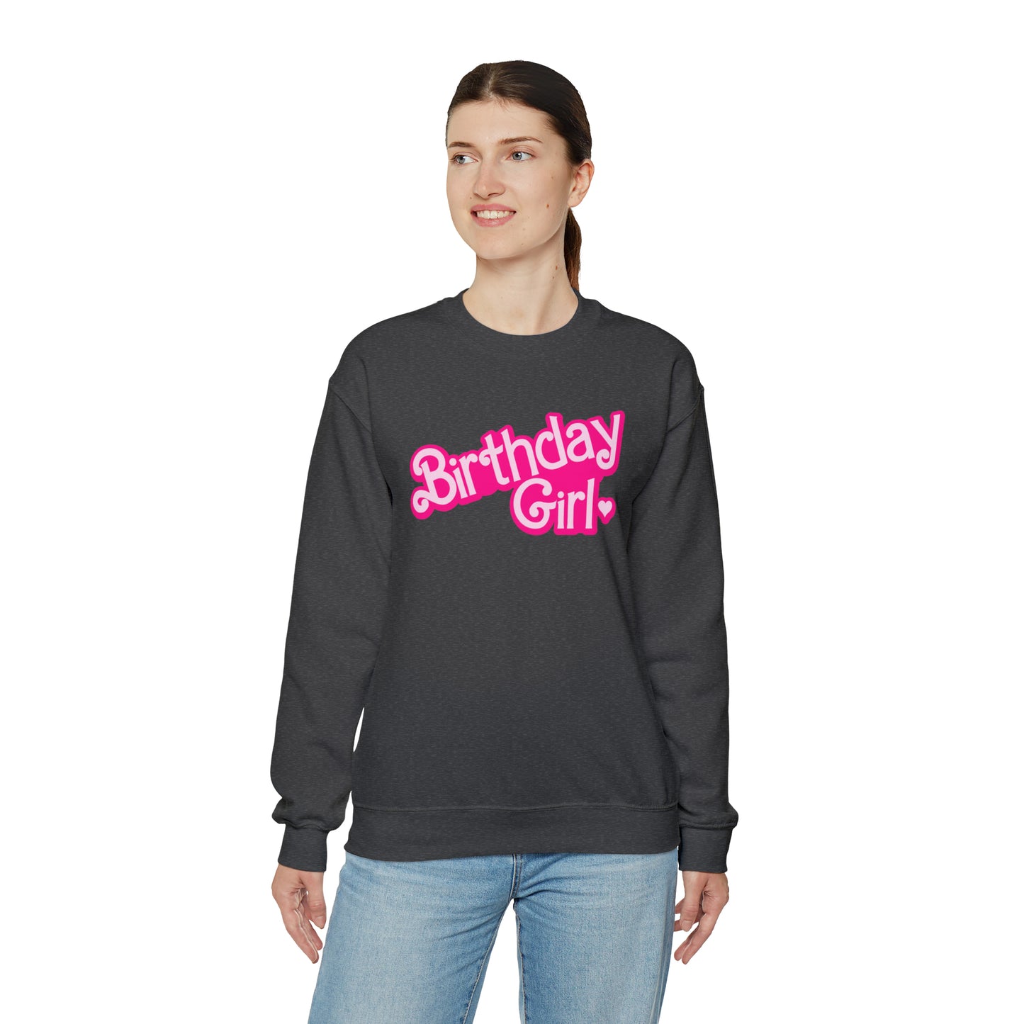 Birthday Girl with Hot Pink Barbie Font Heavy Blend™ Crewneck Sweatshirt