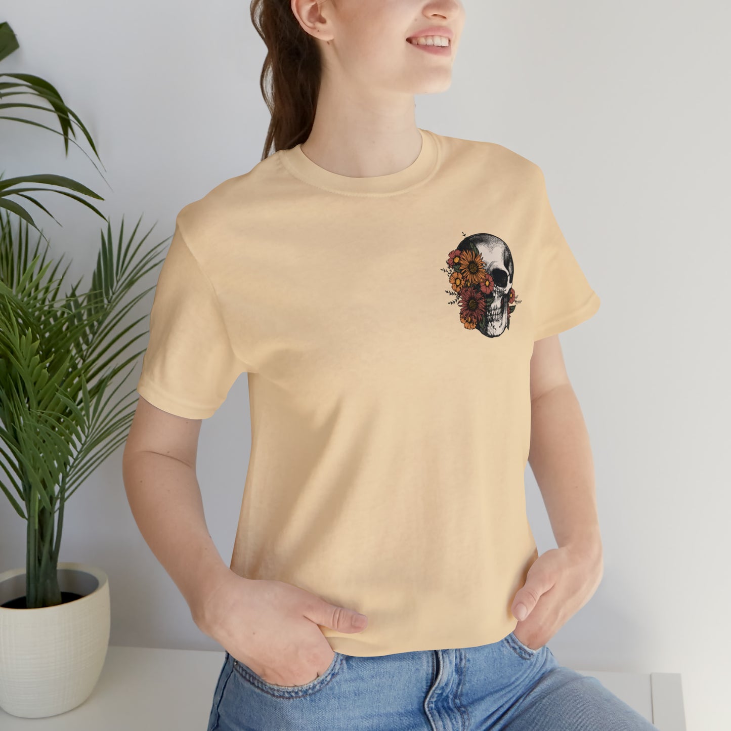 Floral Skeleton Head Front and Back Design T-Shirt
