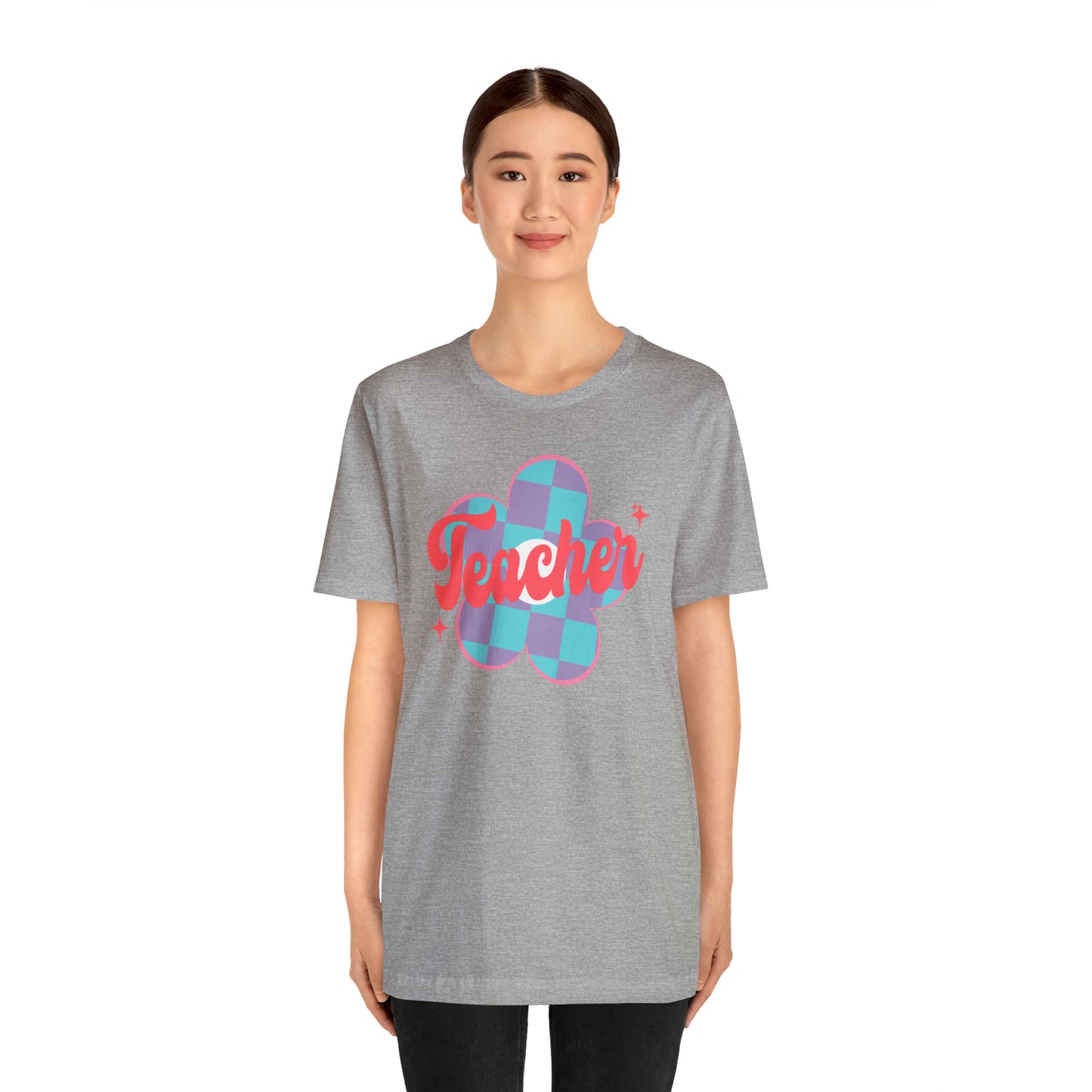 Purple and Blue Plaid Daisey Teacher T-Shirt