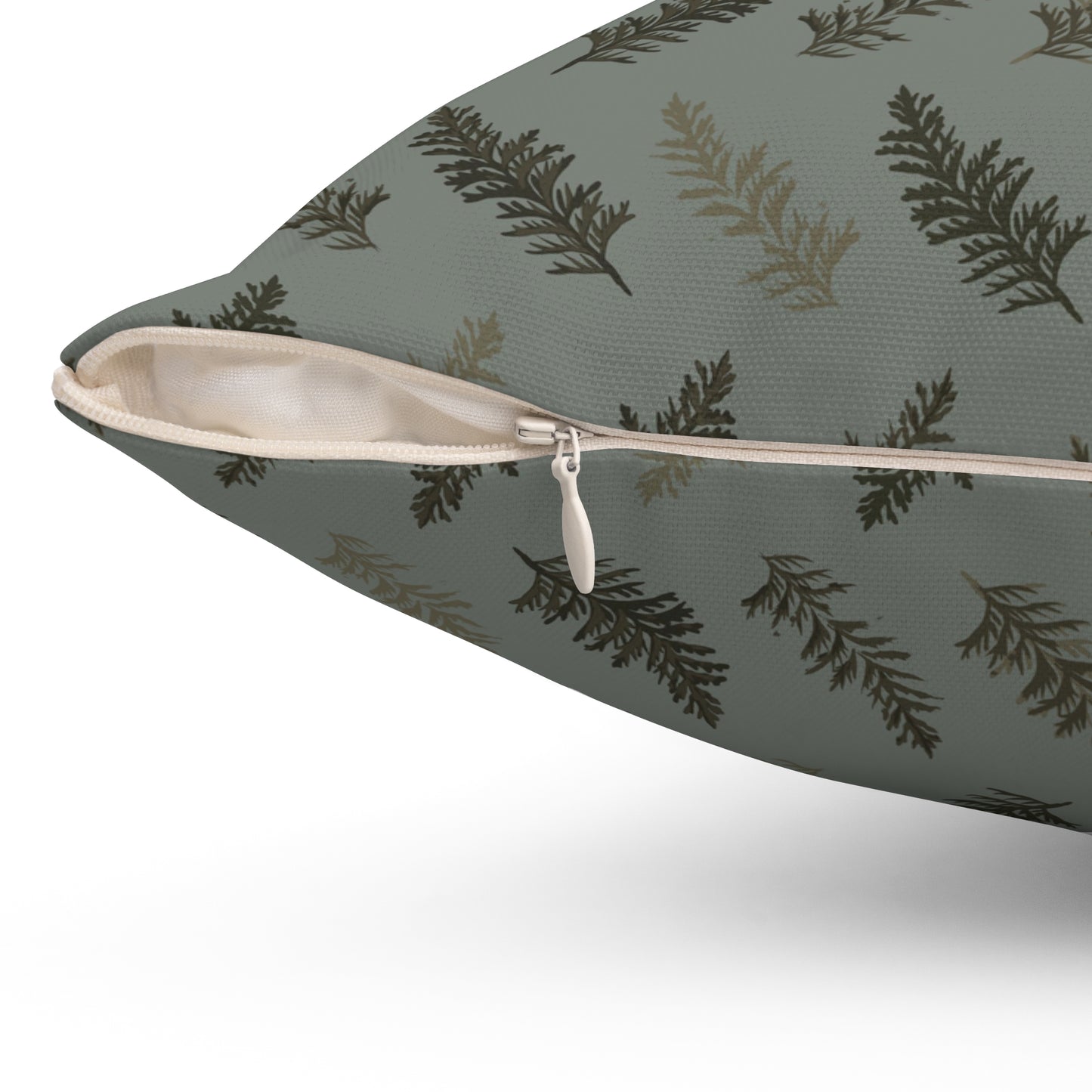 Cedar Leaves Green Fall/ Halloween Spun Polyester Square Pillow