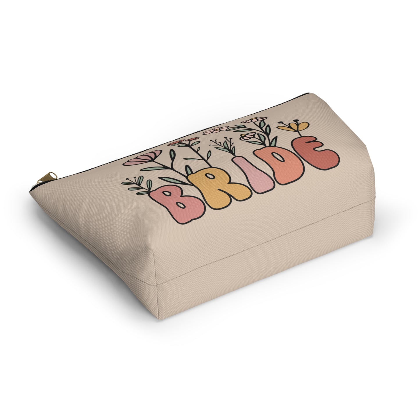 Retro Boho Bride Floral Print Design Accessory Pouch w T-bottom