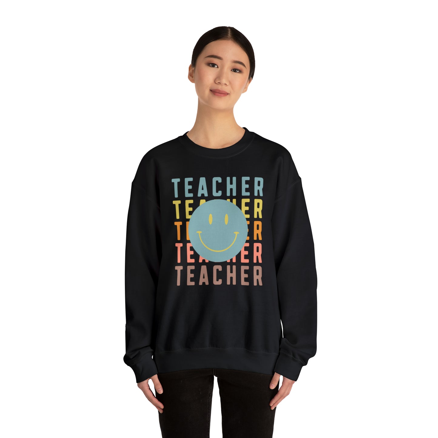 Multi Colored Teacher with Smiley Face Unisex Heavy Blend™ Crewneck Sweatshirt