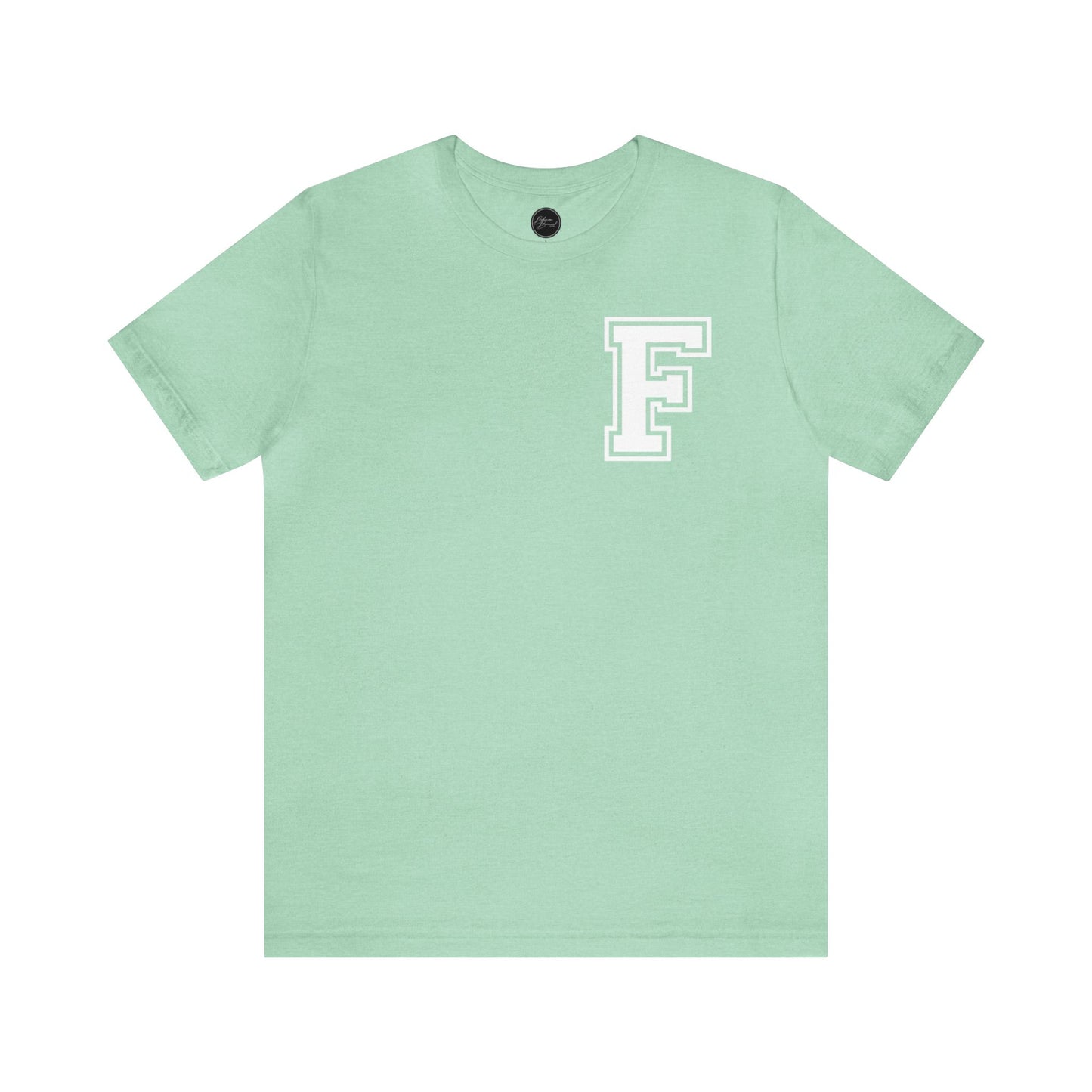 Front and Back Design - Varsity F Vertical Freeburg Midgets Logo Bella Jersey Short Sleeve Tee (Unisex)