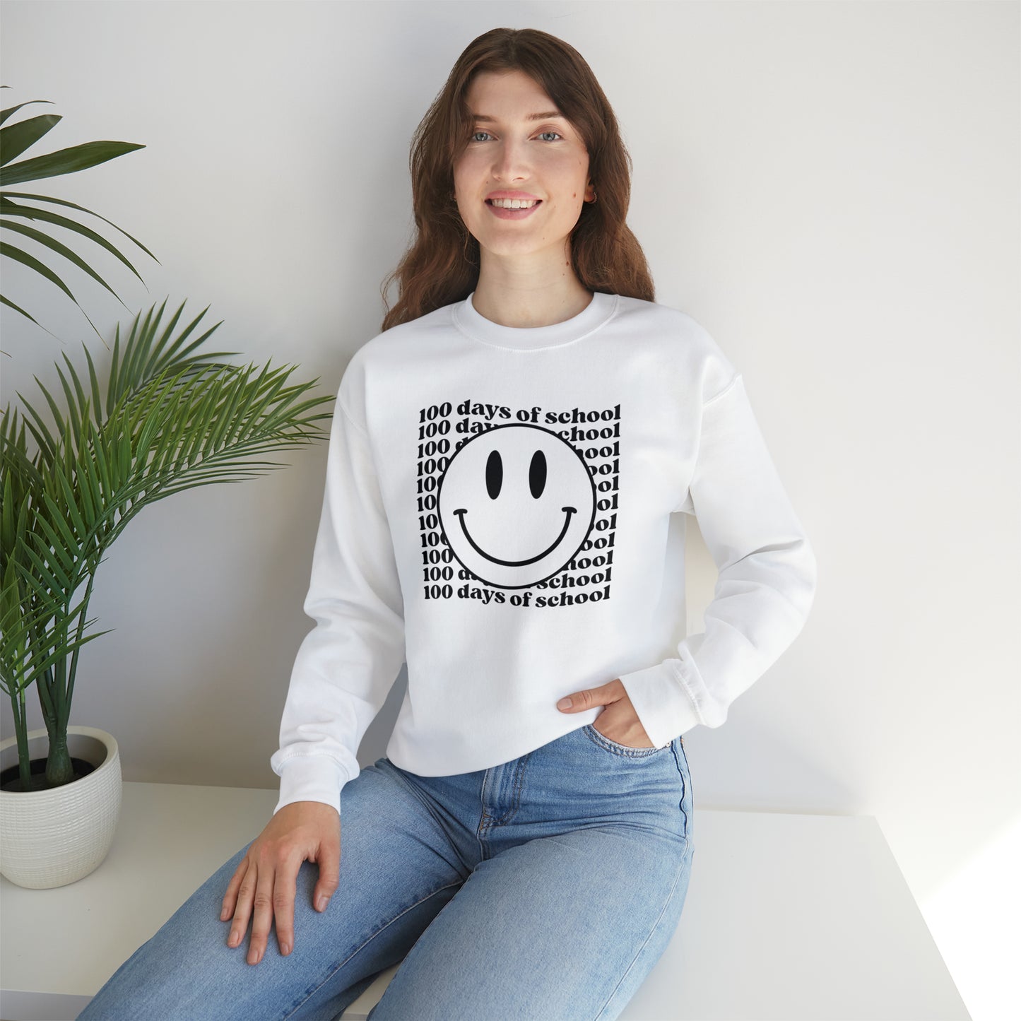100 Days of School Smiley Face Heavyweight Crewneck Sweatshirt