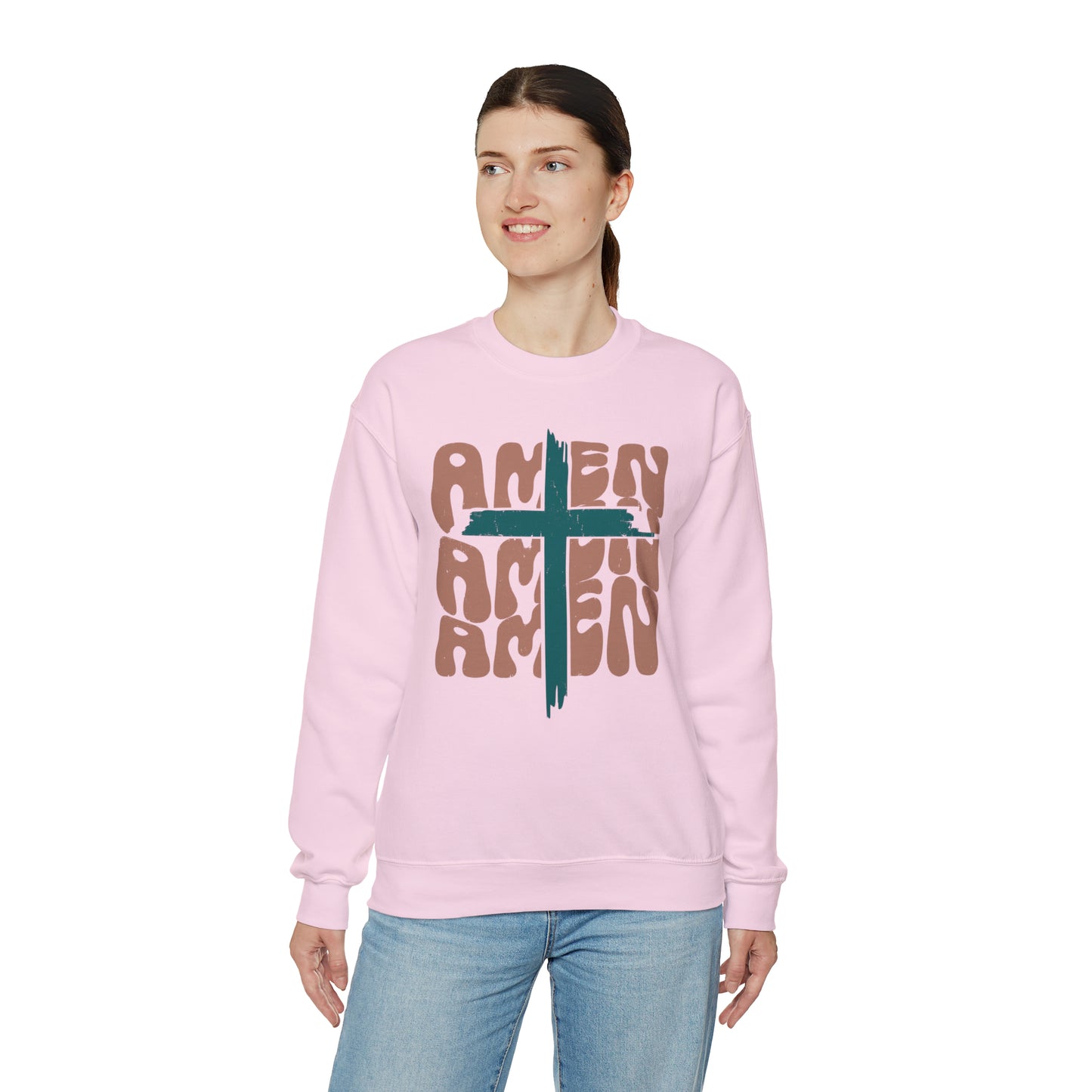 Vintage Amen Amen Amen with Cross Design Boho Color Print Heavy Blend™ Crewneck Sweatshirt