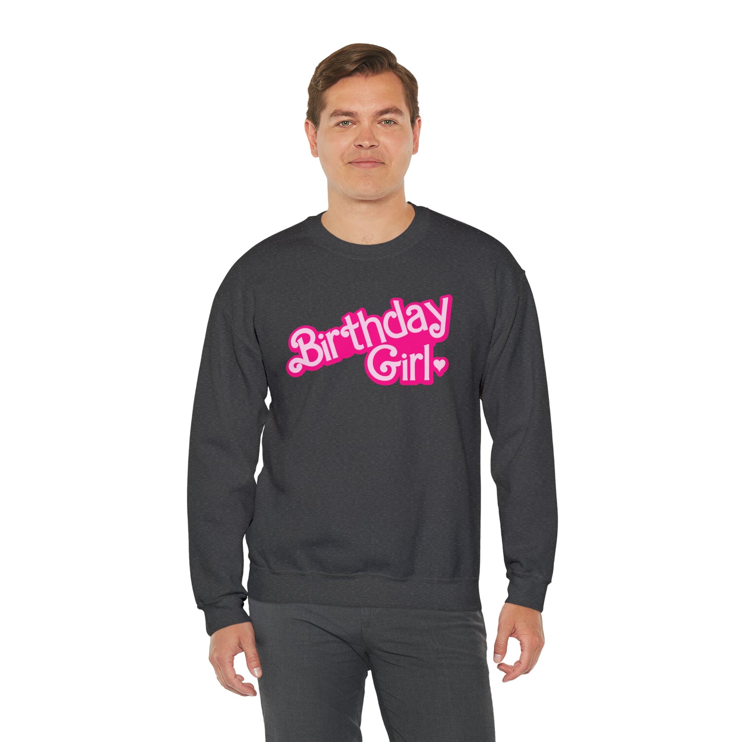 Birthday Girl with Hot Pink Barbie Font Heavy Blend™ Crewneck Sweatshirt