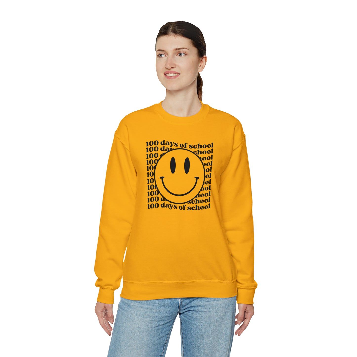 100 Days of School Smiley Face Heavyweight Crewneck Sweatshirt