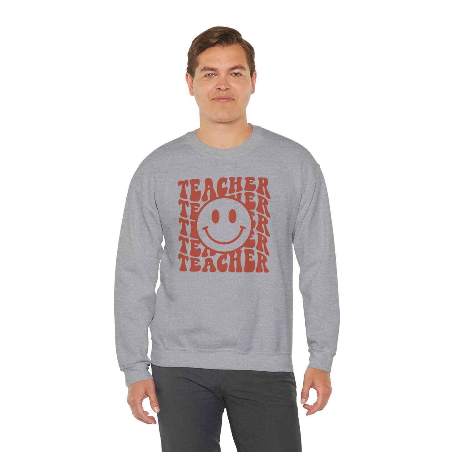 Retro Rust Colored Teacher with Smiley Face Unisex Heavy Blend™ Crewneck Sweatshirt
