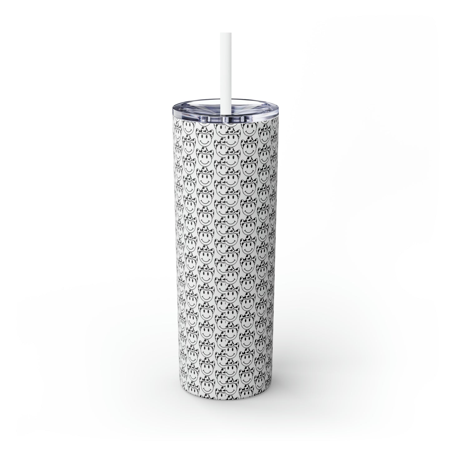 Howdy Howdy Howdy Smiley Face with Cowboy Hat Skinny Tumbler with Straw, 20oz