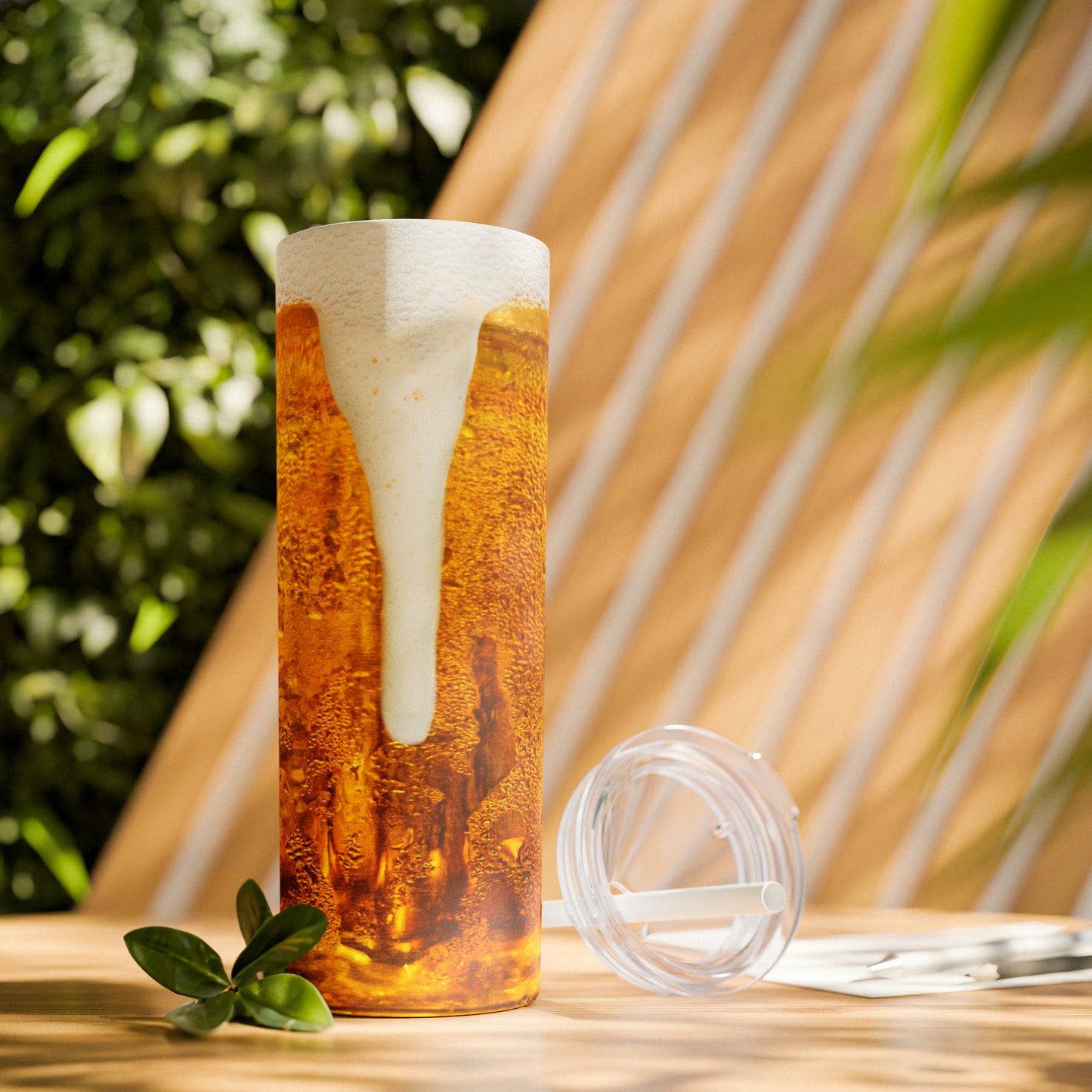Beer Print with Beer Head Skinny Tumbler with Straw, 20oz