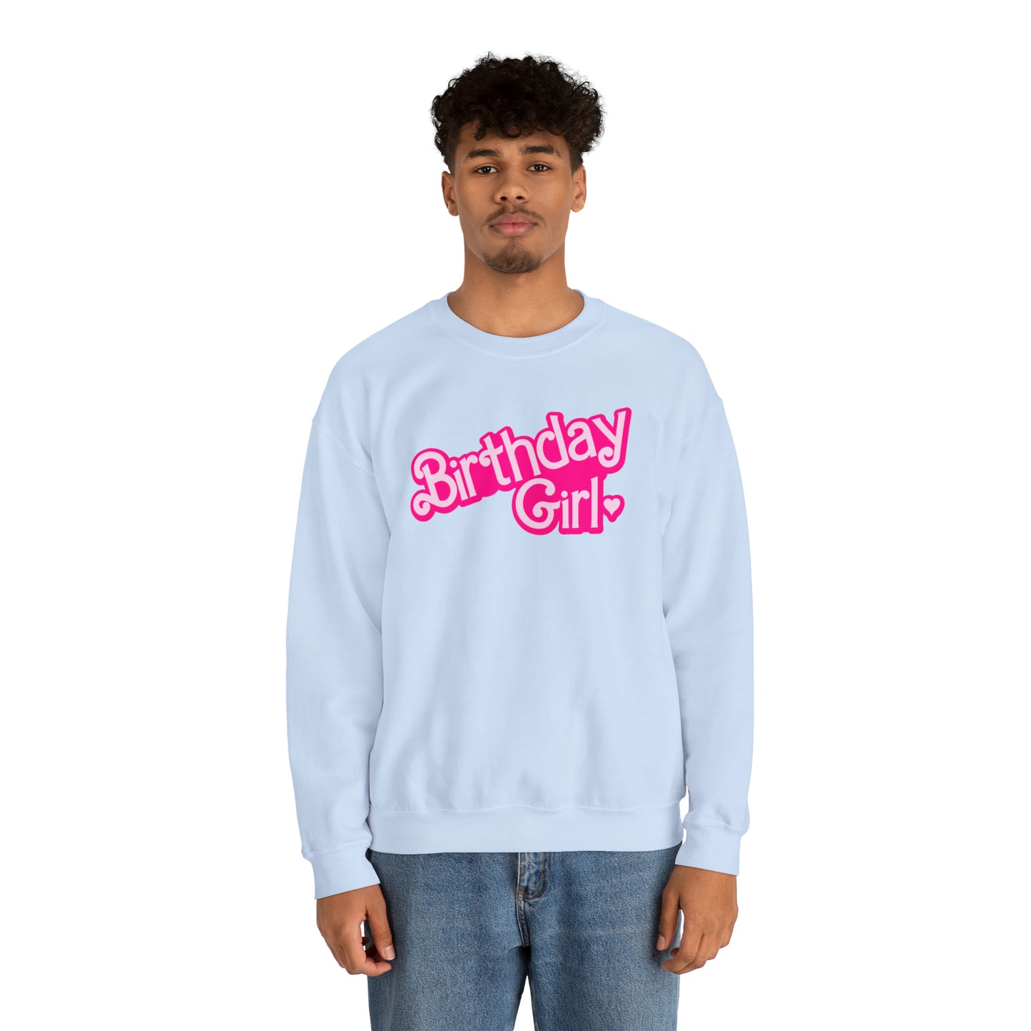 Birthday Girl with Hot Pink Barbie Font Heavy Blend™ Crewneck Sweatshirt