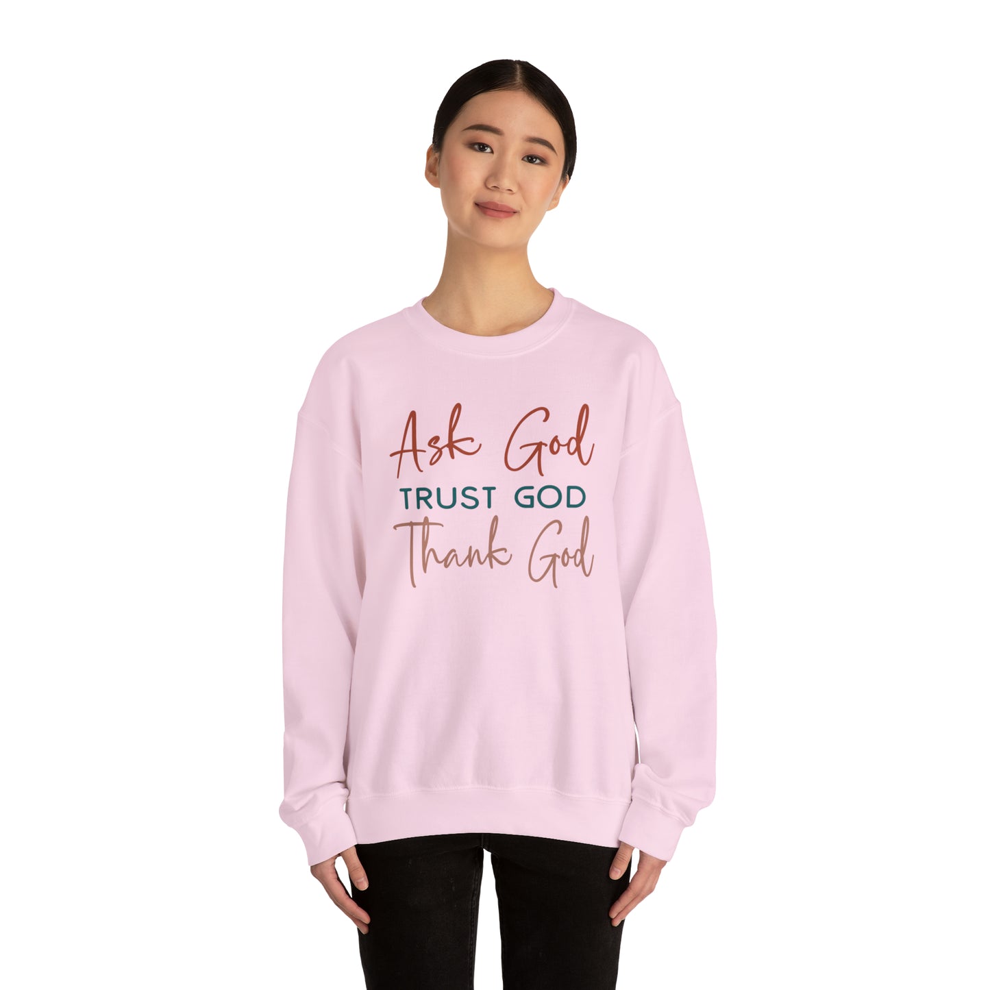 Ask God Trust God Thank God Boho Color Print Heavy Blend™ Crewneck Sweatshirt