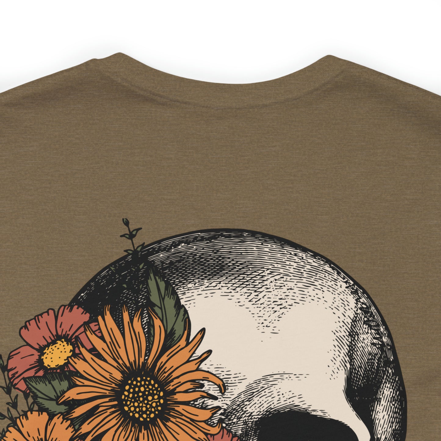 Floral Skeleton Head Front and Back Design T-Shirt