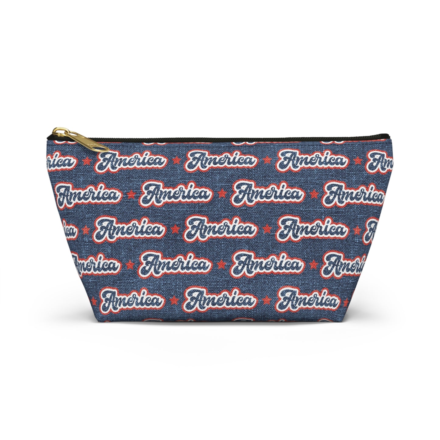 USA Retro American Red and Blue Linen Print Design Accessory Pouch w T-bottom
