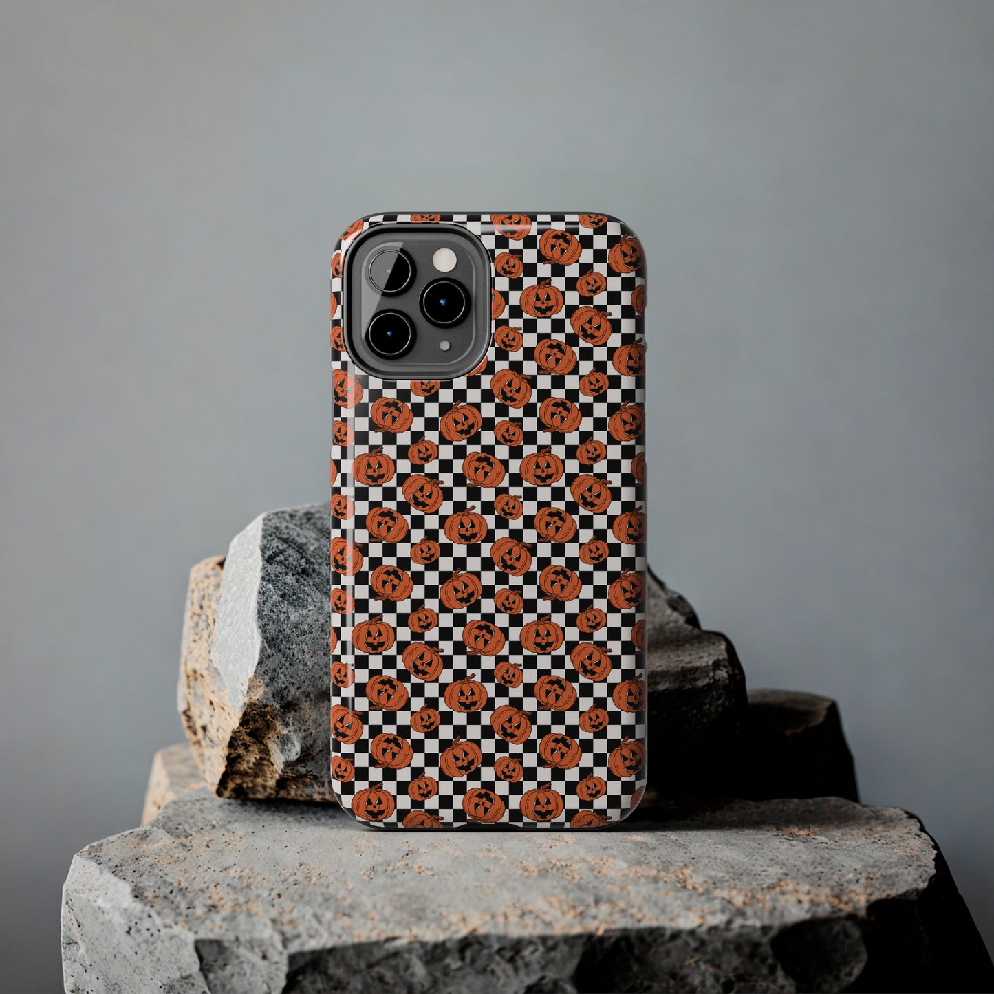 Pumpkin / Jack-O-Lantern Checkerboard Halloween/ Fall Patterned Tough Phone Cases