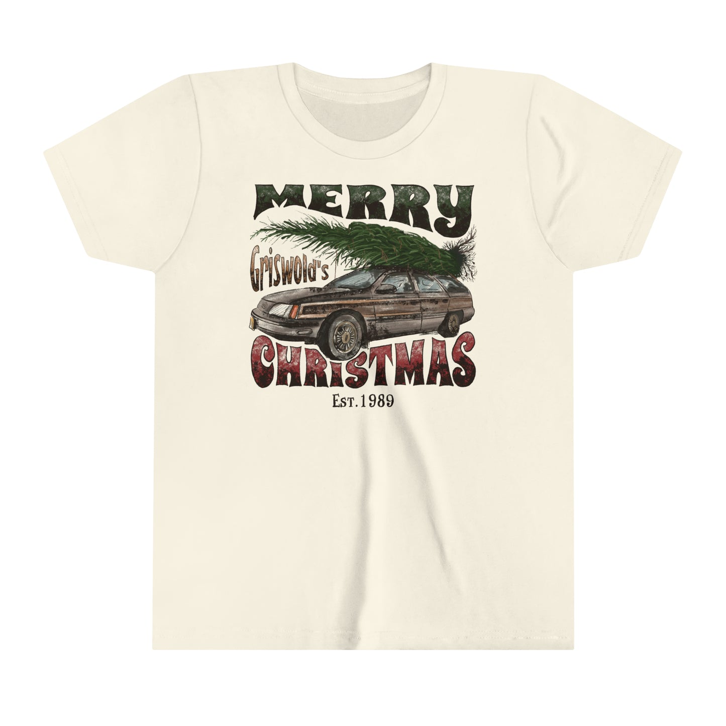 YOUTH - Distressed Griswold's Christmas Tree Station Wagon HolidayYouth Short Sleeve Tee