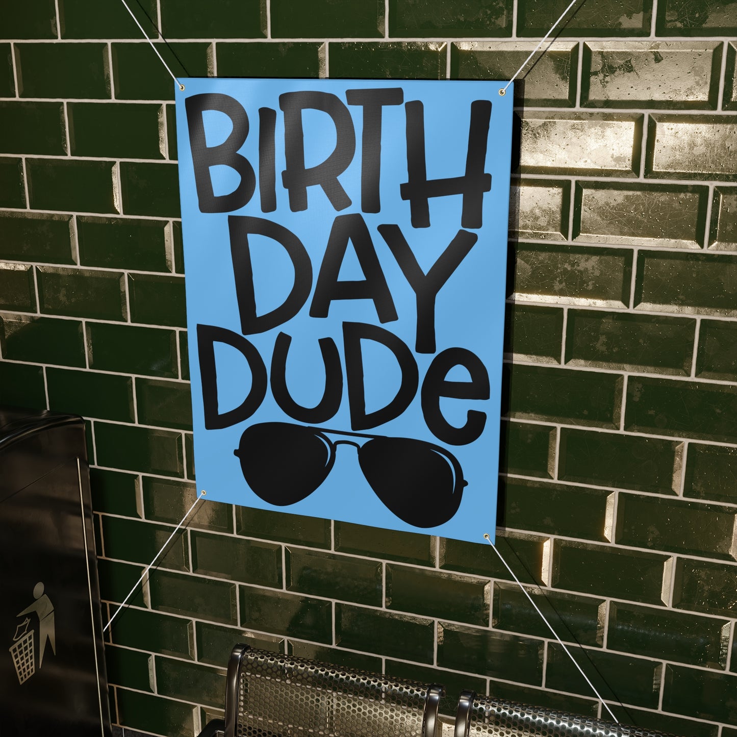 Happy Birthday Dude with Aviator Glasses Matte Banner - Pink