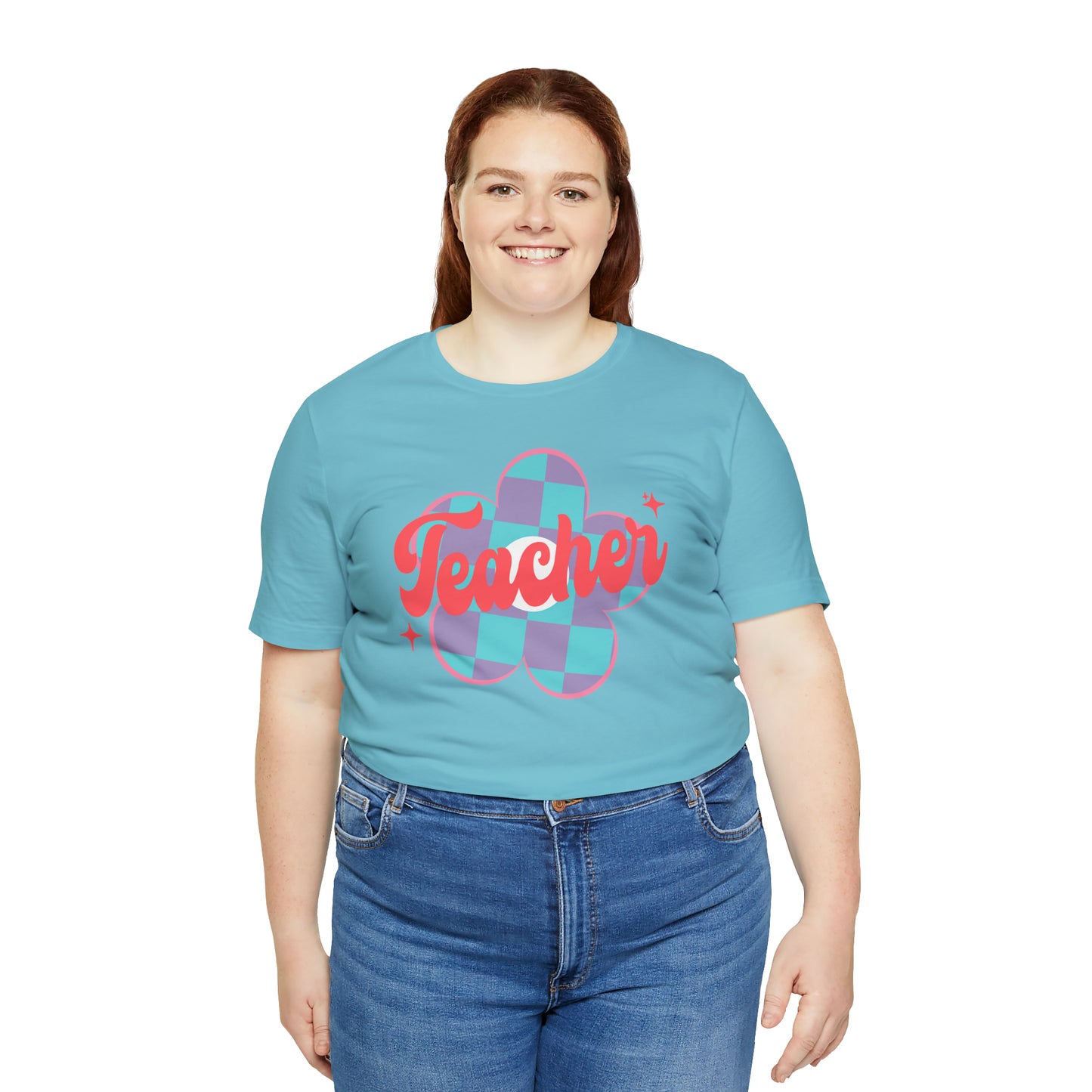 Purple and Blue Plaid Daisey Teacher T-Shirt
