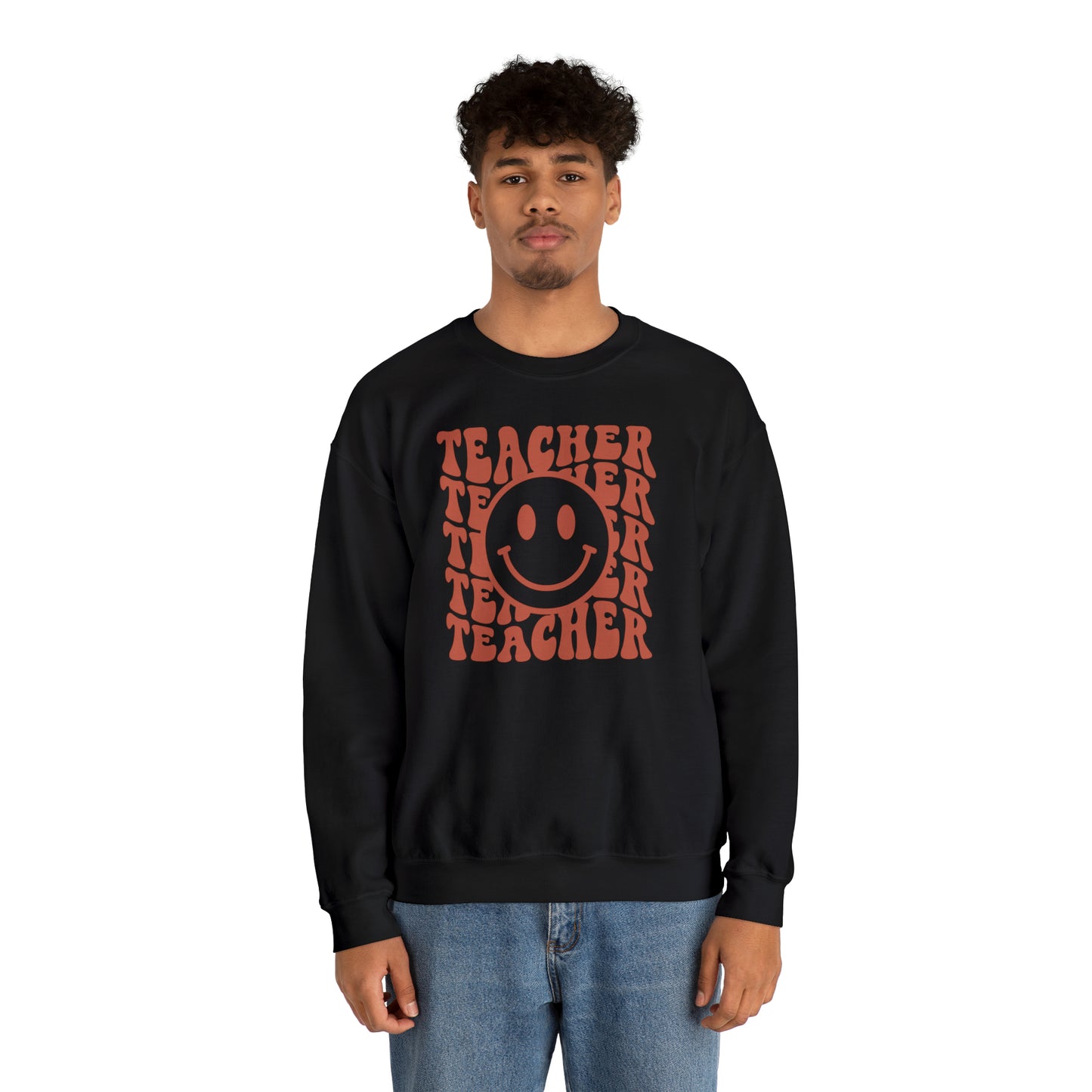 Retro Rust Colored Teacher with Smiley Face Unisex Heavy Blend™ Crewneck Sweatshirt