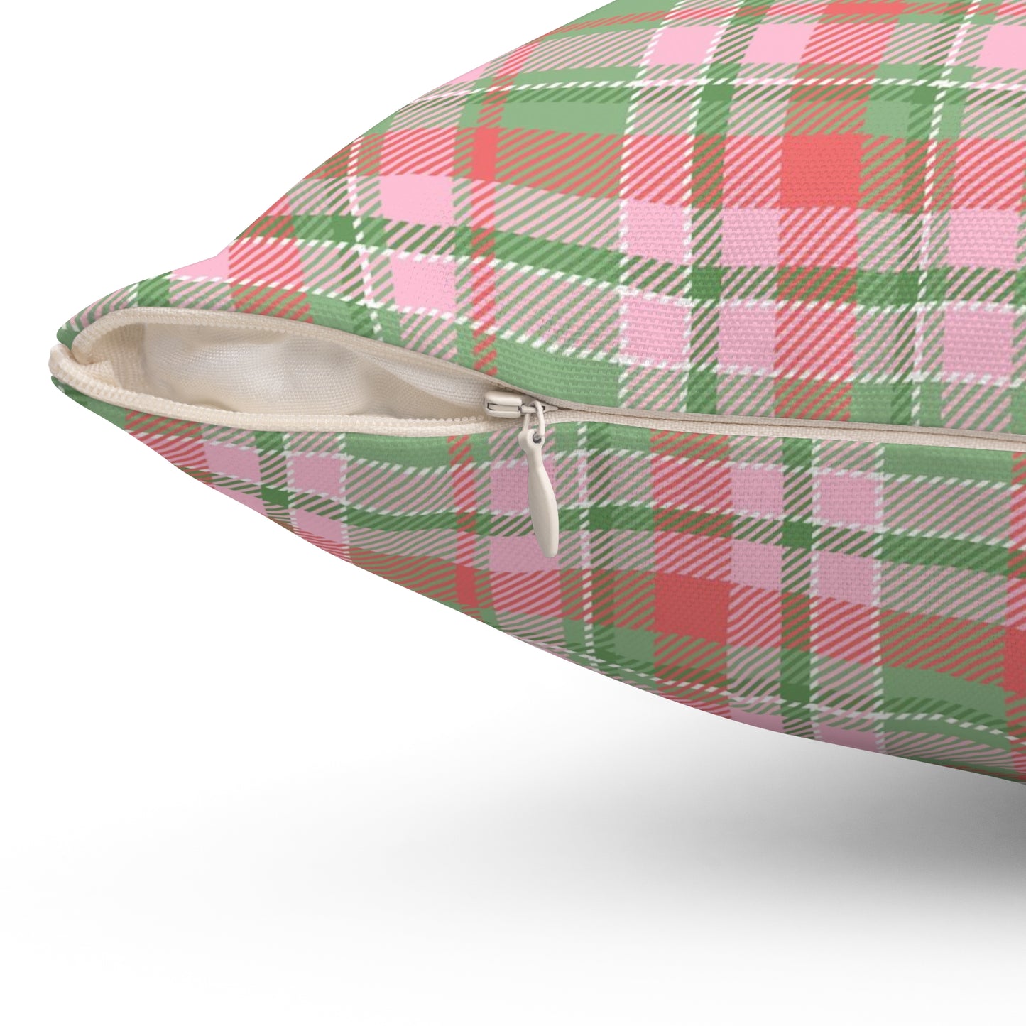 Christmas Pink Plaid/ Holiday Polyester Square Pillow