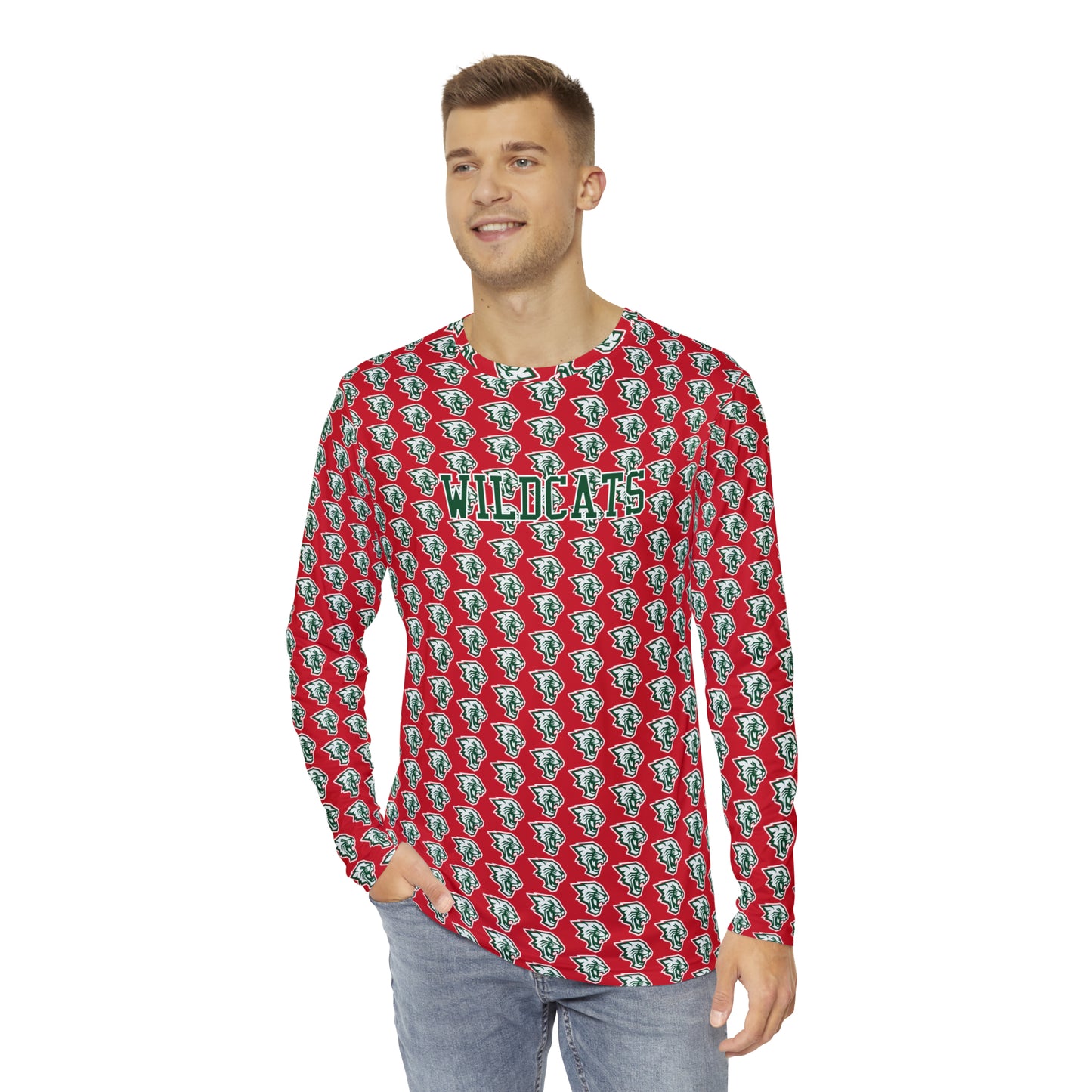 Salem Wildcats Pattern Men's Long Sleeve Shirt - Red