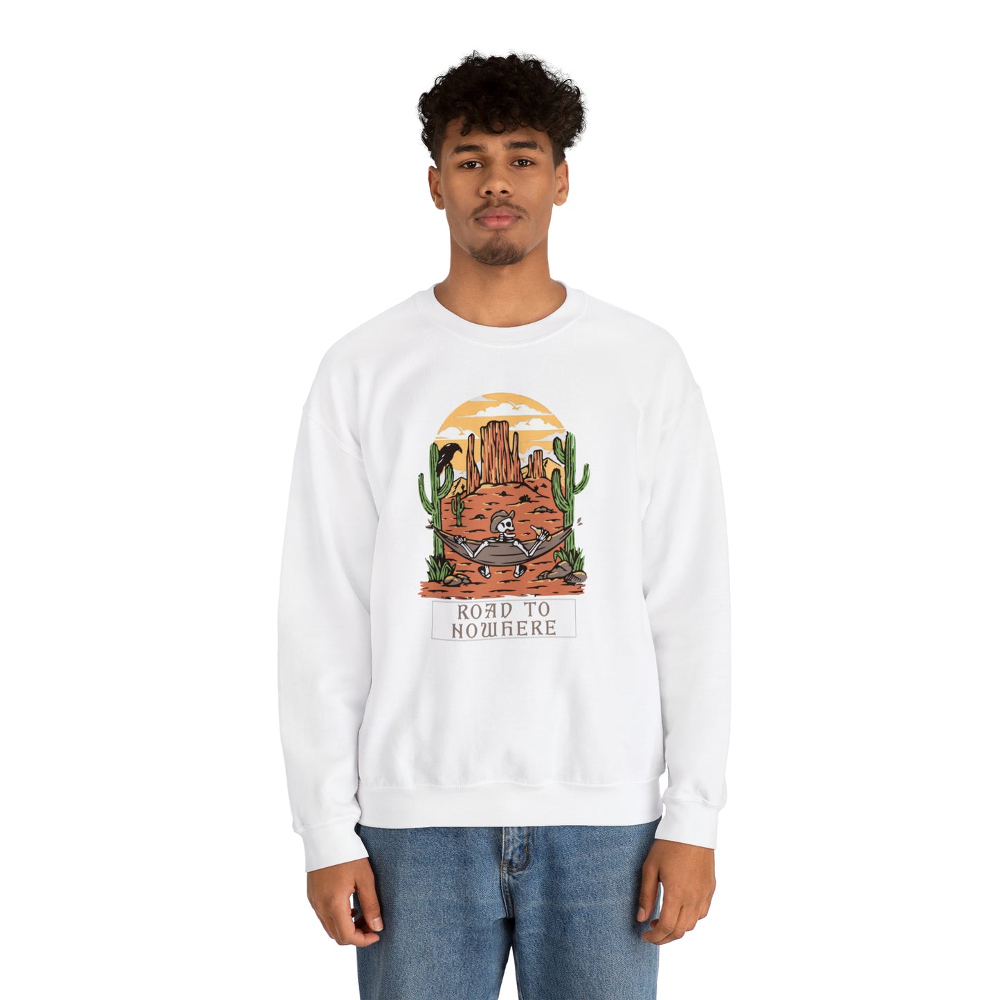 Road to Nowhere Skeleton Fall Halloween Retro Warm Colored Unisex Heavy Blend™ Crewneck Sweatshirt
