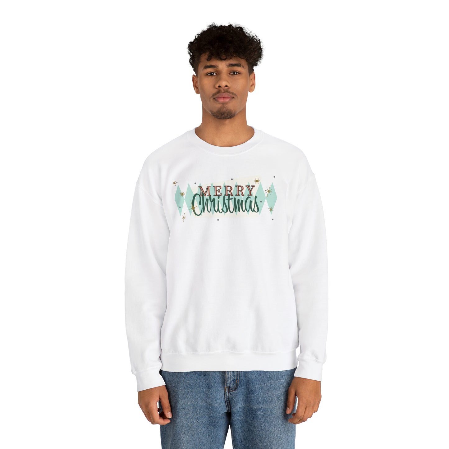 Merry Christmas Diamond Diner Pattern Holiday Unisex Heavy Blend™ Crewneck Sweatshirt