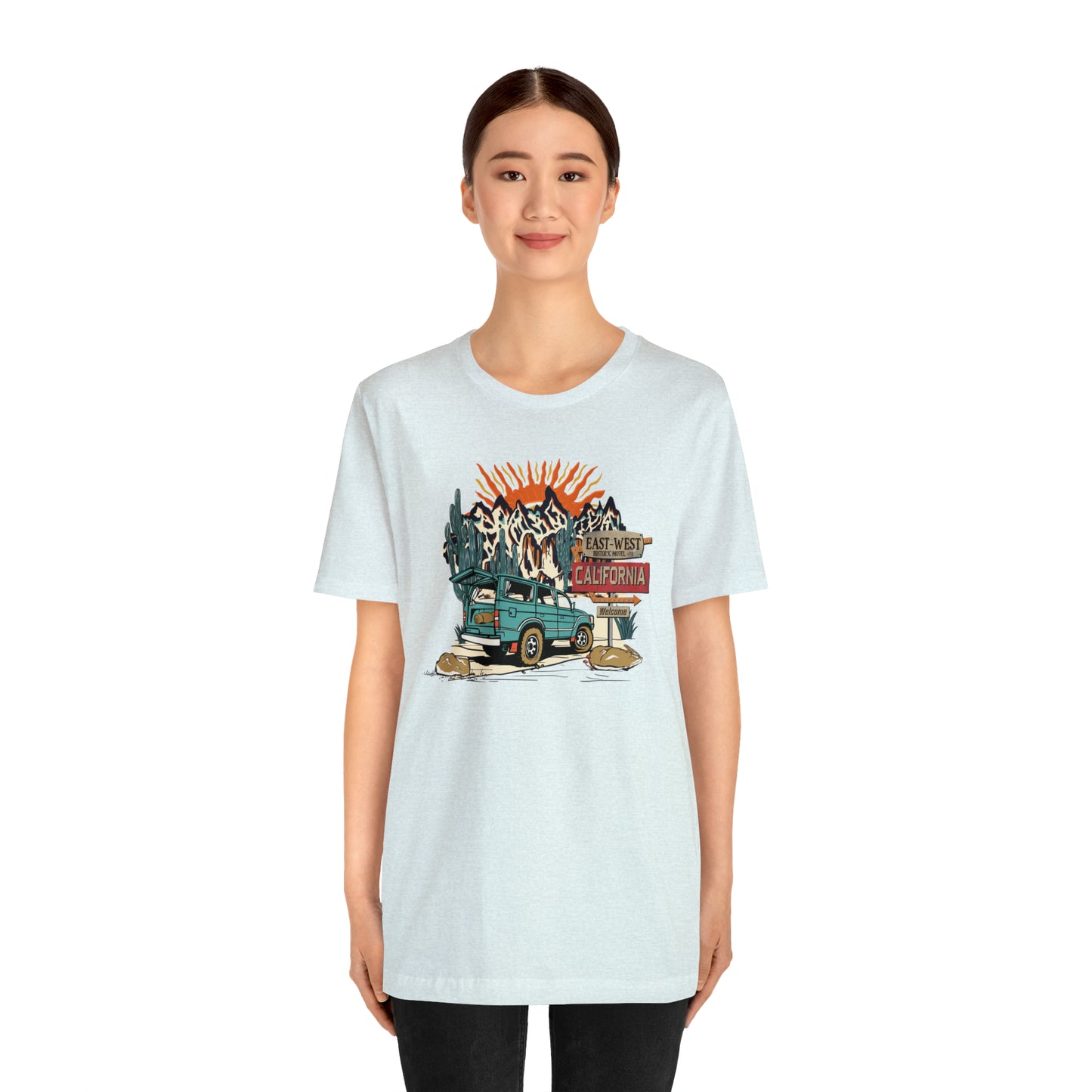 Vintage Mountain Scene with Bronco Unisex Jersey Short Sleeve Tee