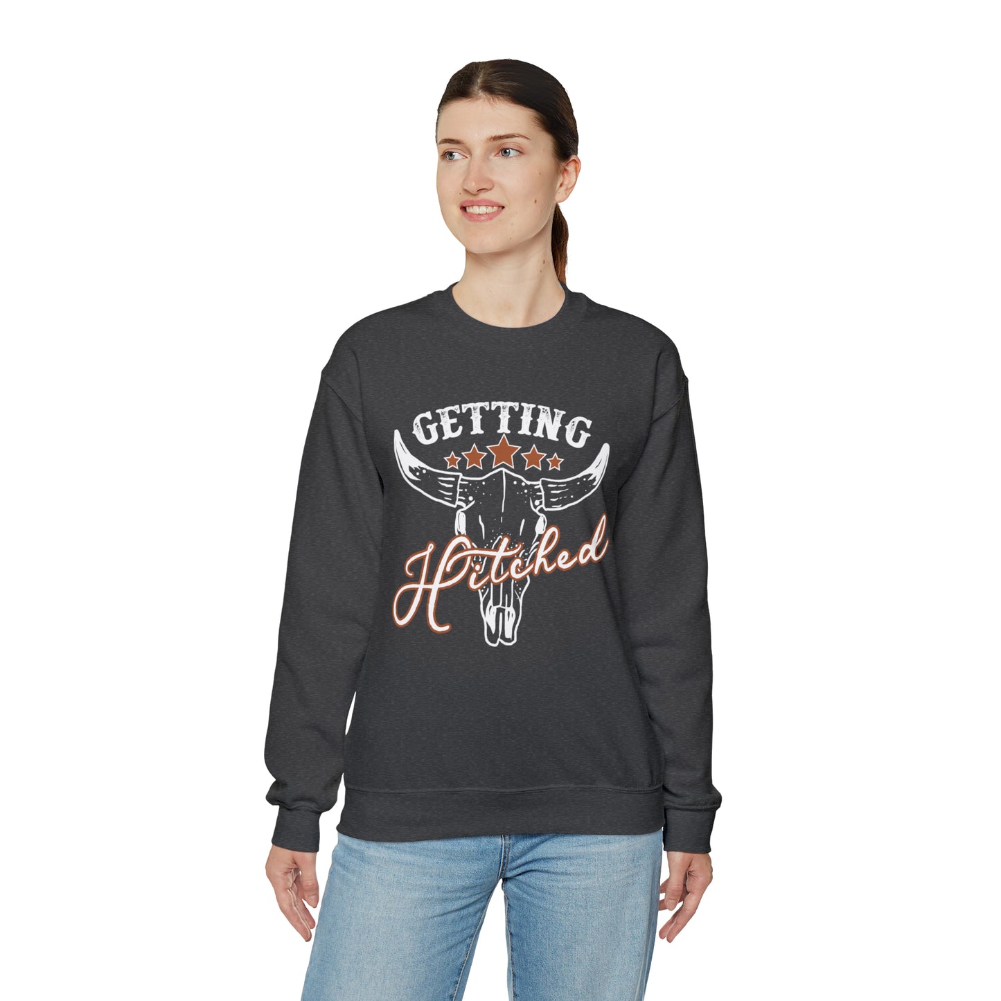 Vintage Getting Hitched Bride Unisex Heavy Blend™ Crewneck Sweatshirt - White Ink