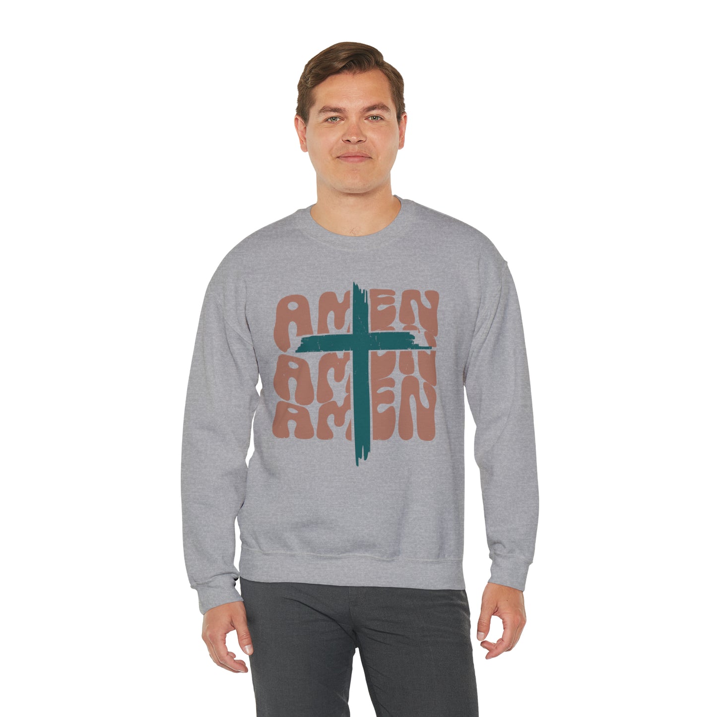 Vintage Amen Amen Amen with Cross Design Boho Color Print Heavy Blend™ Crewneck Sweatshirt