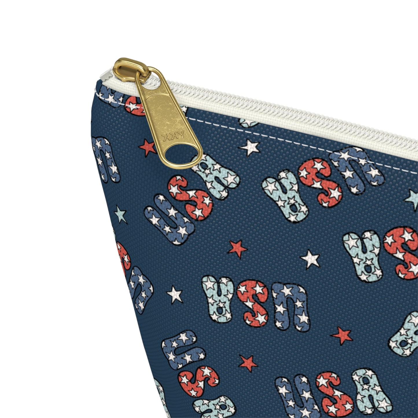 USA America 4th of July USA Stars Red, White and Blue Print Design Accessory Pouch w T-bottom