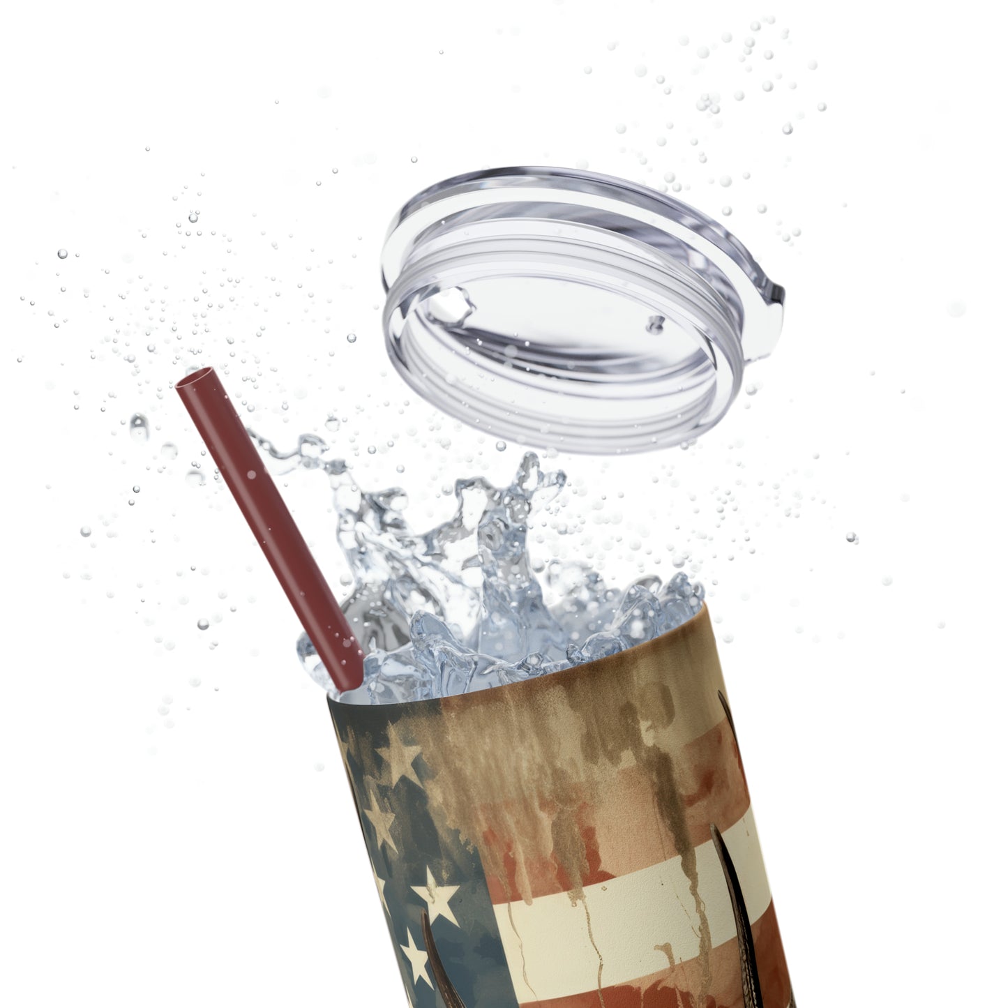 American Deer Hunting Skinny Tumbler with Straw, 20oz