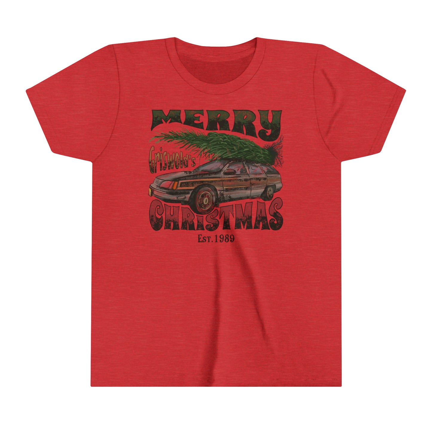 YOUTH - Distressed Griswold's Christmas Tree Station Wagon HolidayYouth Short Sleeve Tee