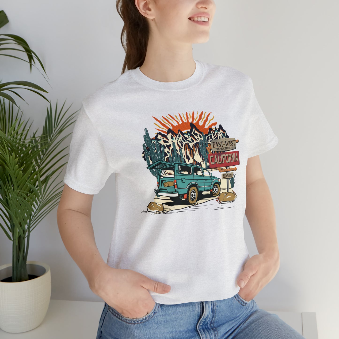 Vintage Mountain Scene with Bronco Unisex Jersey Short Sleeve Tee