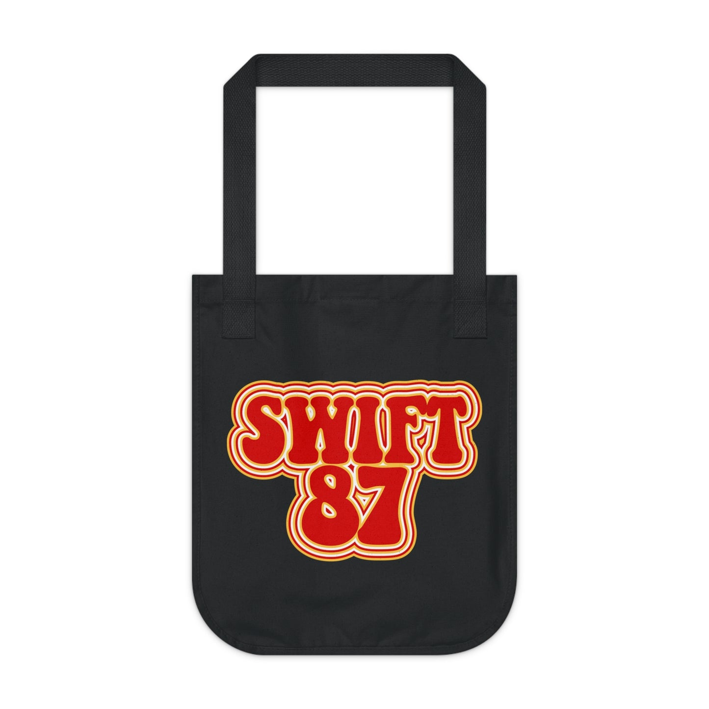 Kelce Swift 87 Black Canvas Tote Bag - Front and Back Design
