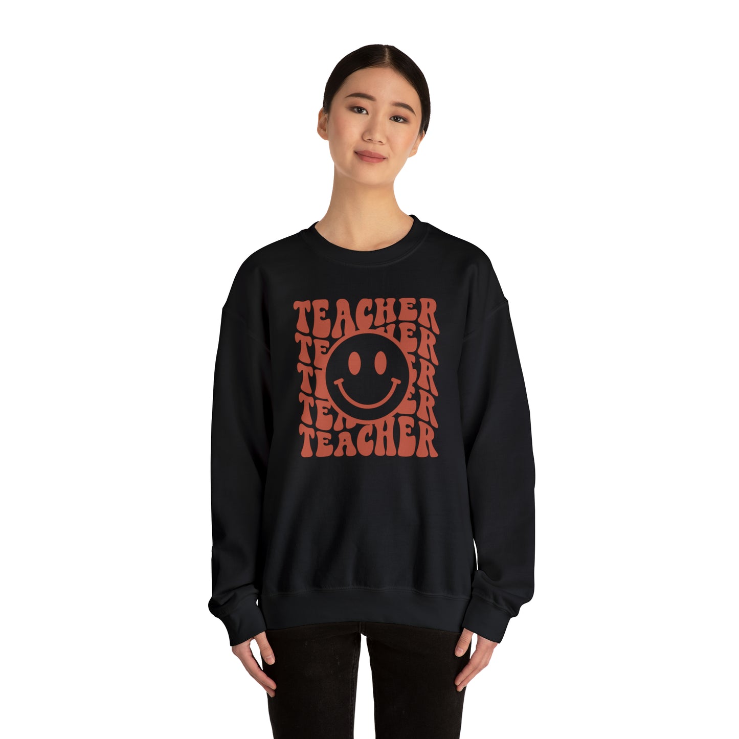 Retro Rust Colored Teacher with Smiley Face Unisex Heavy Blend™ Crewneck Sweatshirt